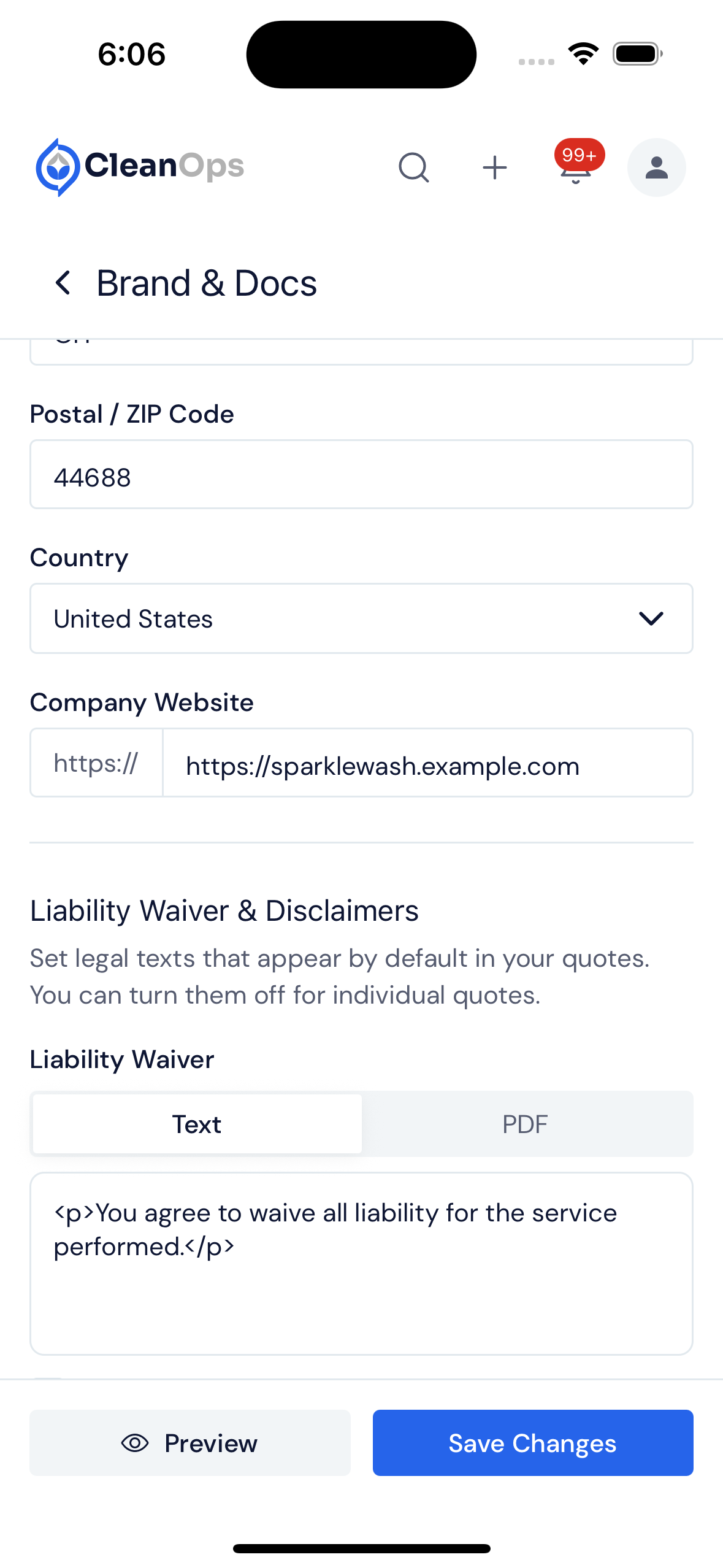 Screenshot — Write the liability waiver