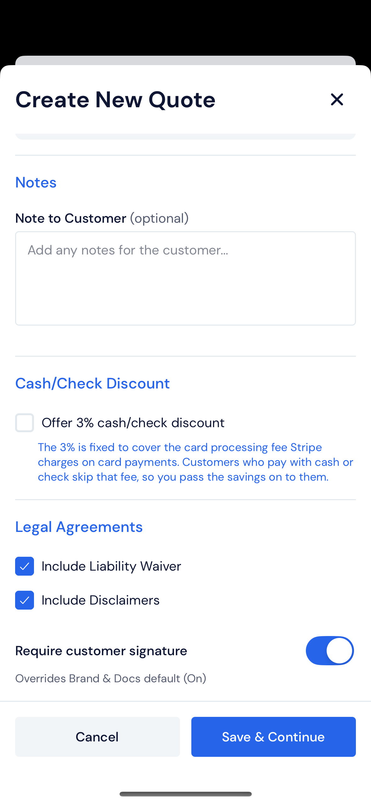 Screenshot — Verify or override a new quote