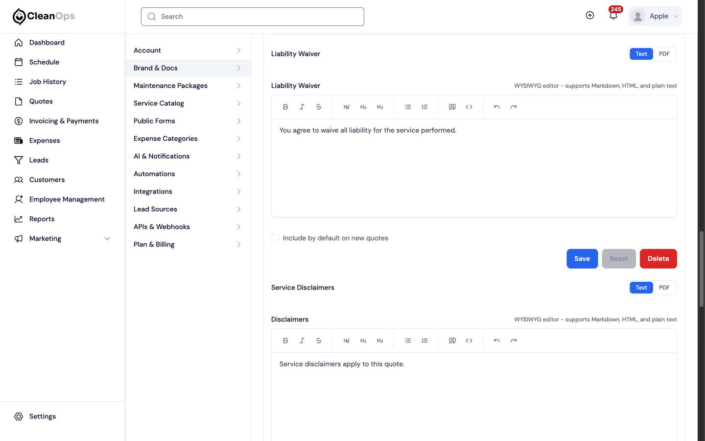 Screenshot — Write the liability waiver