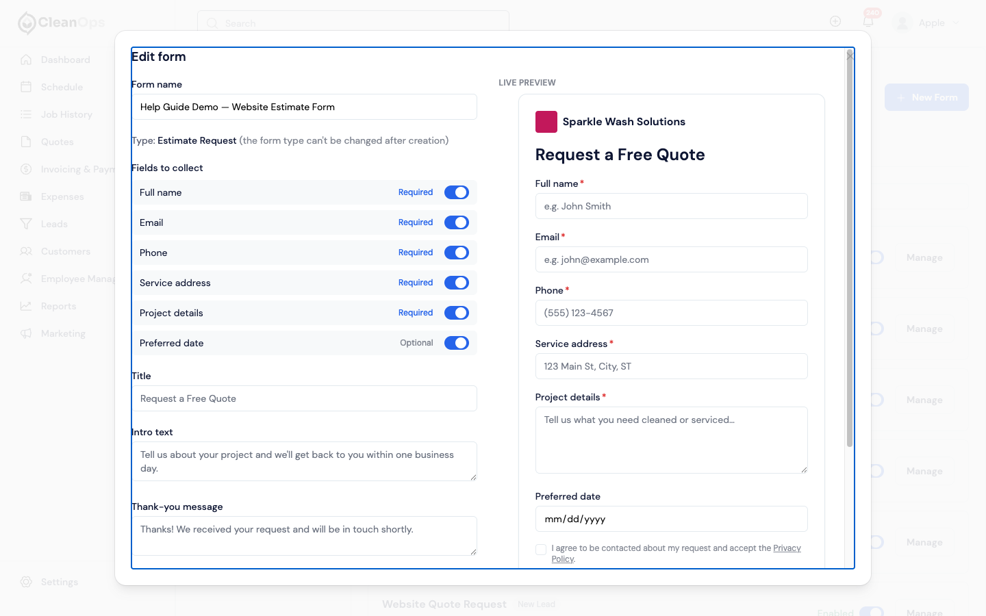 Screenshot — Configure and create the form