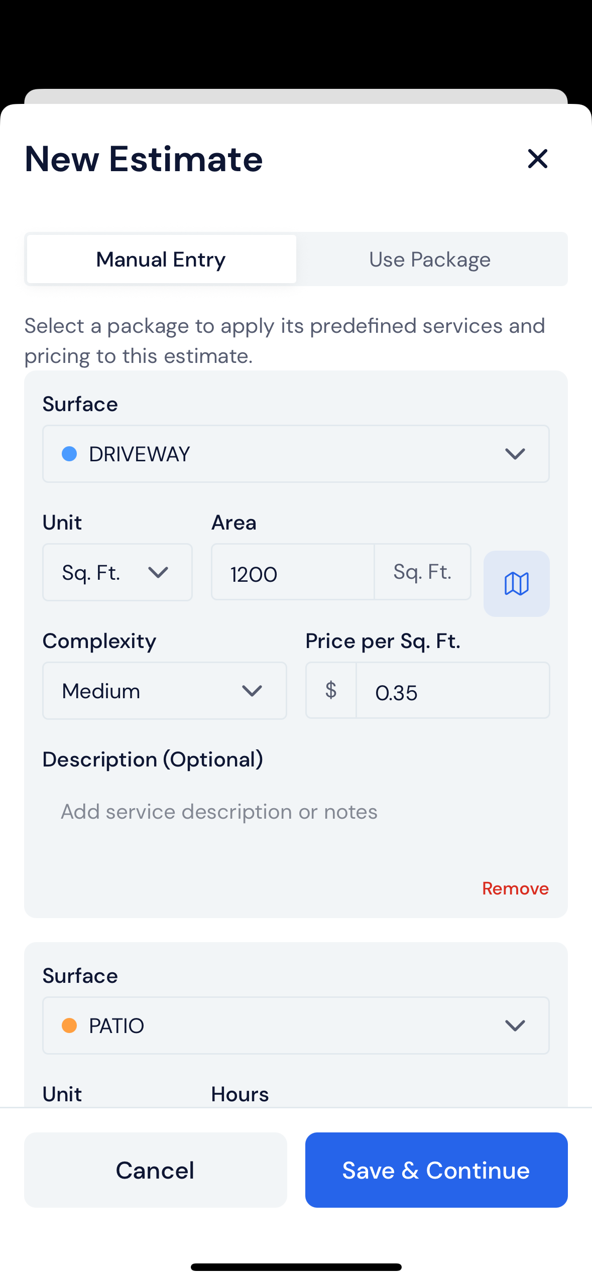 Screenshot — Price services manually