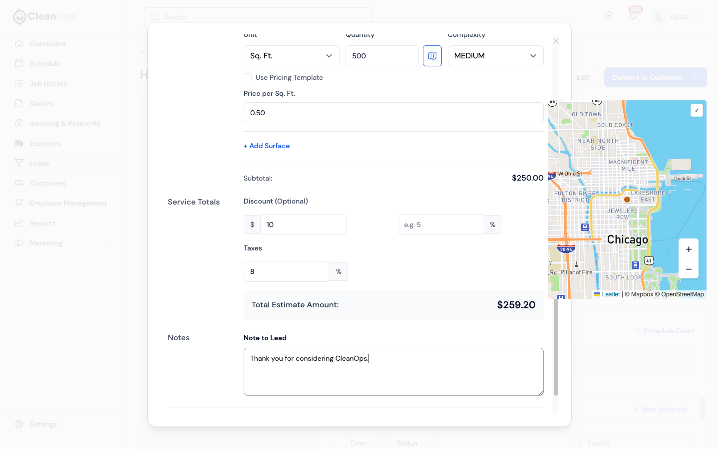 Screenshot — Price services manually