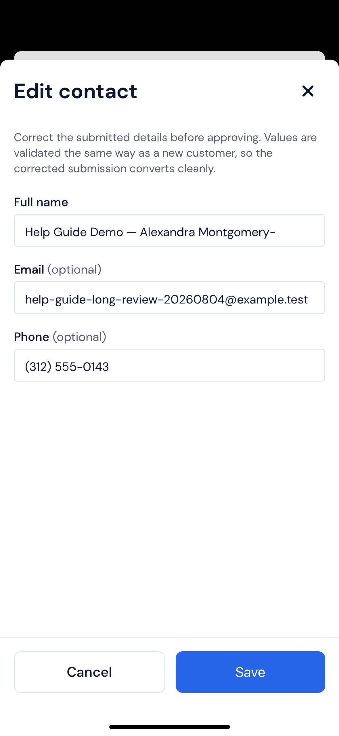 Screenshot — Correct contact details
