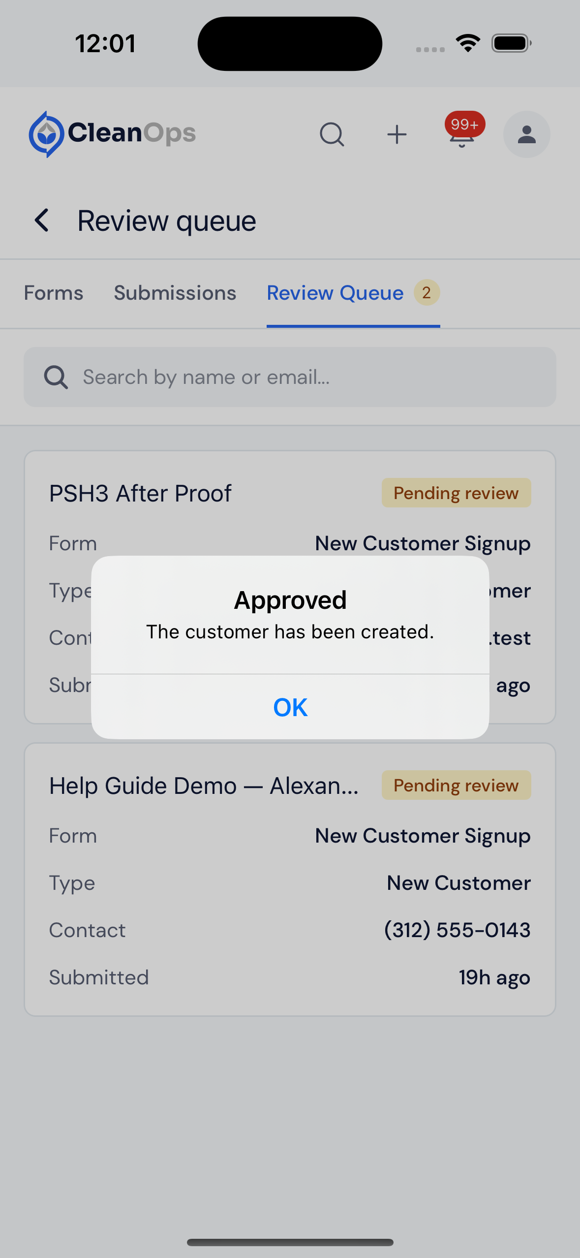Screenshot — Approve and create the customer