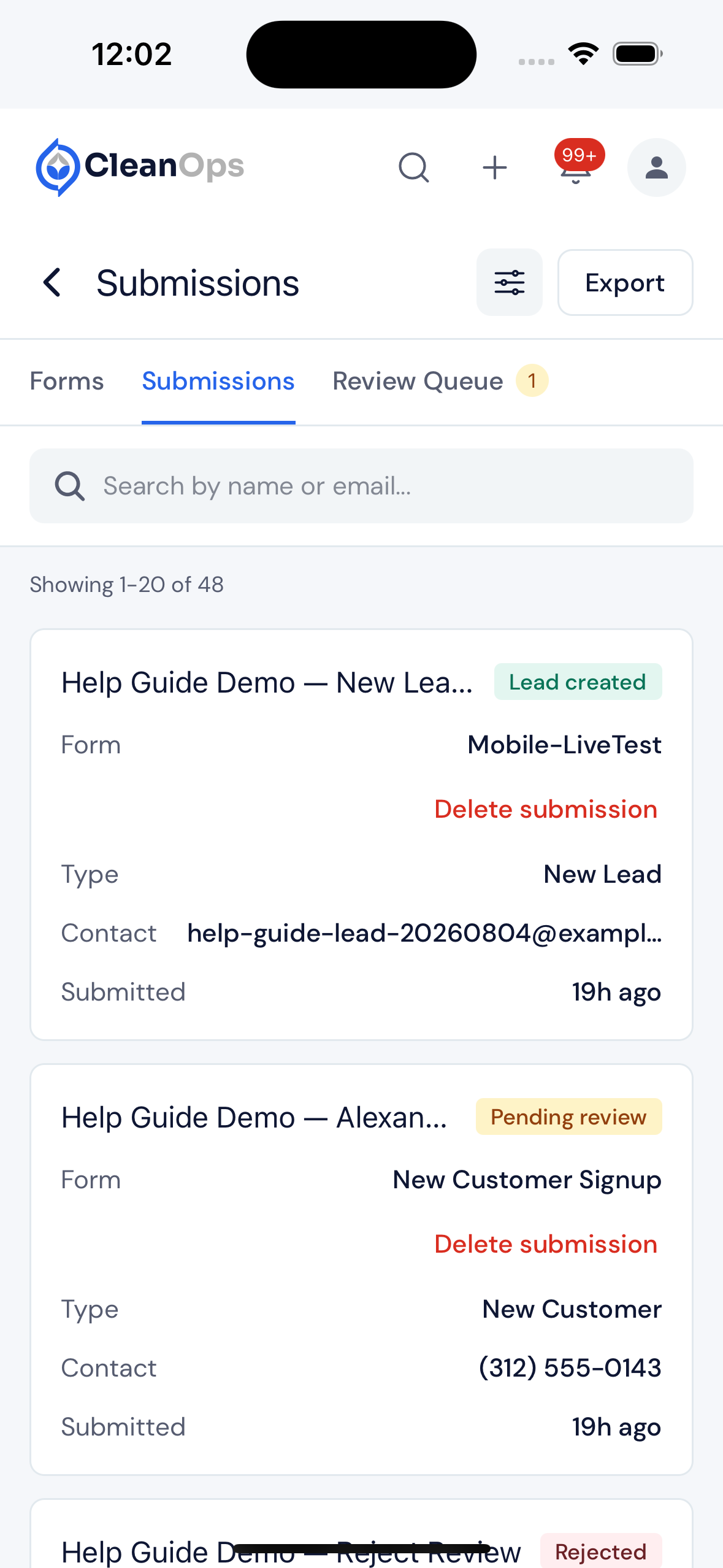 Screenshot — Find submissions in the ledger