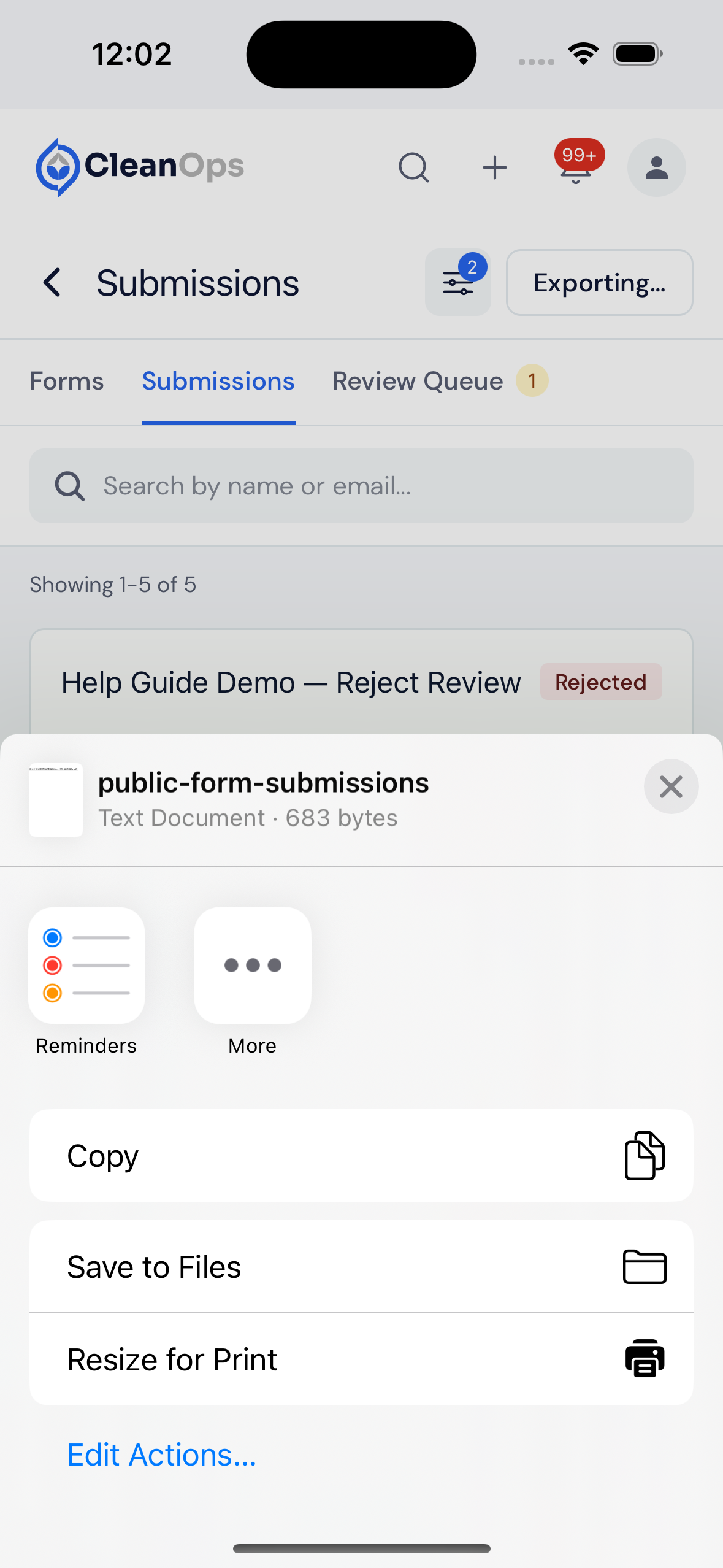 Screenshot — Export the filtered list