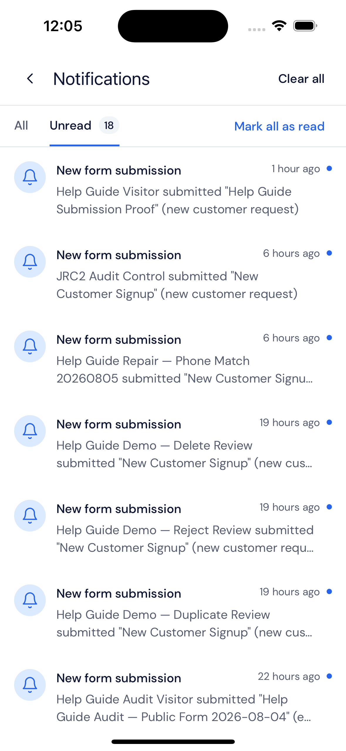 Screenshot — Follow submission notifications
