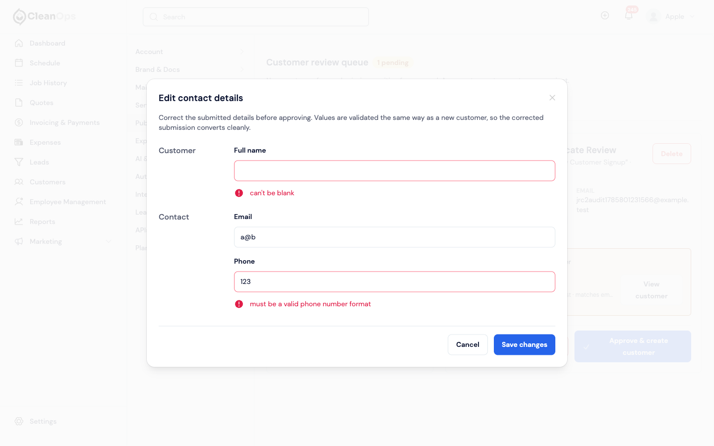Screenshot — Fix validation errors on save