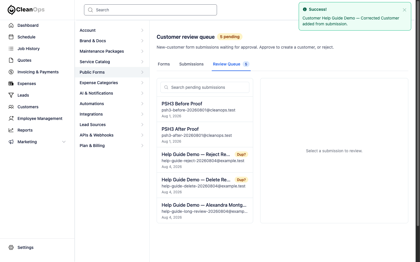 Screenshot — Approve and create the customer