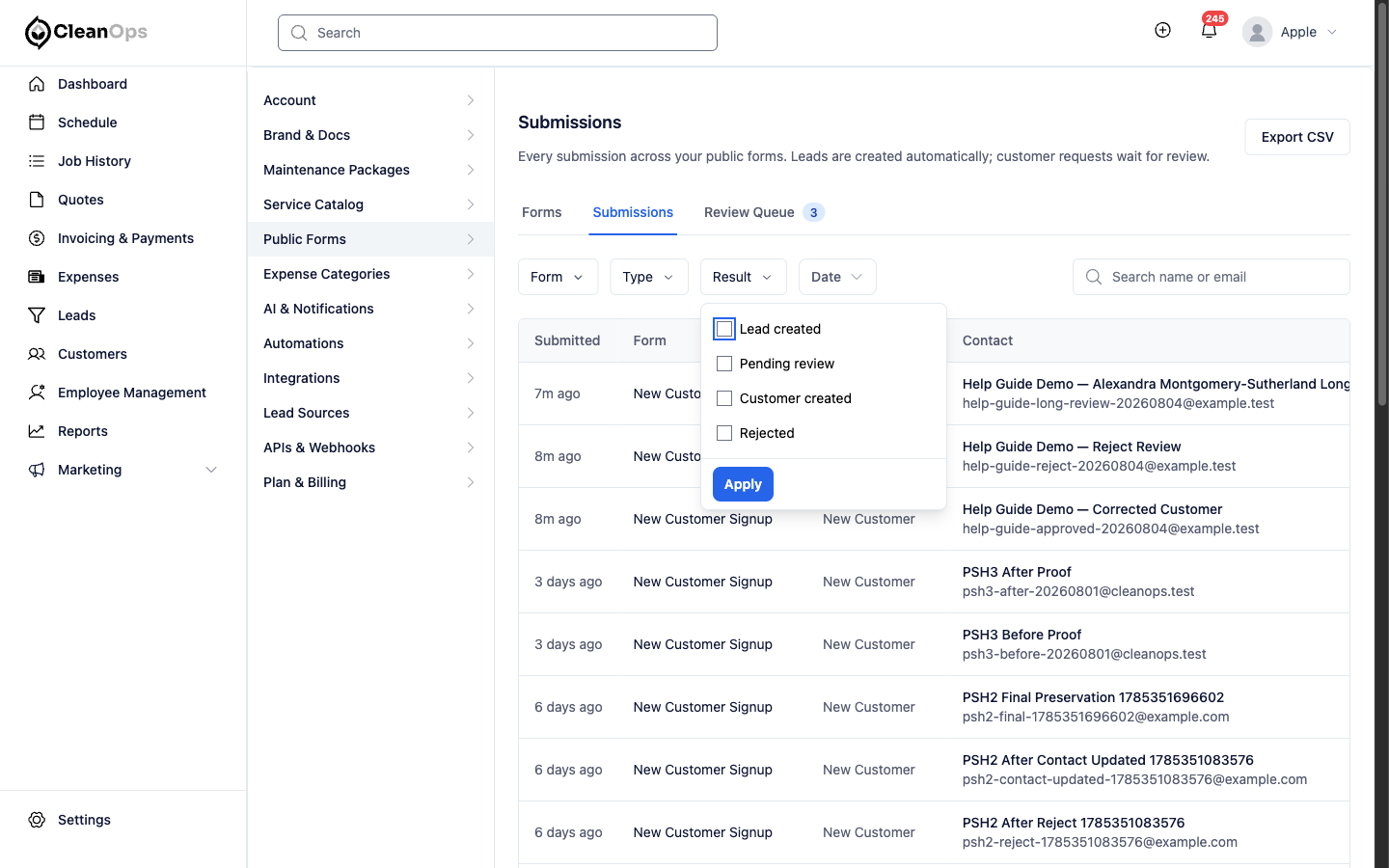 Screenshot — Find submissions in the ledger