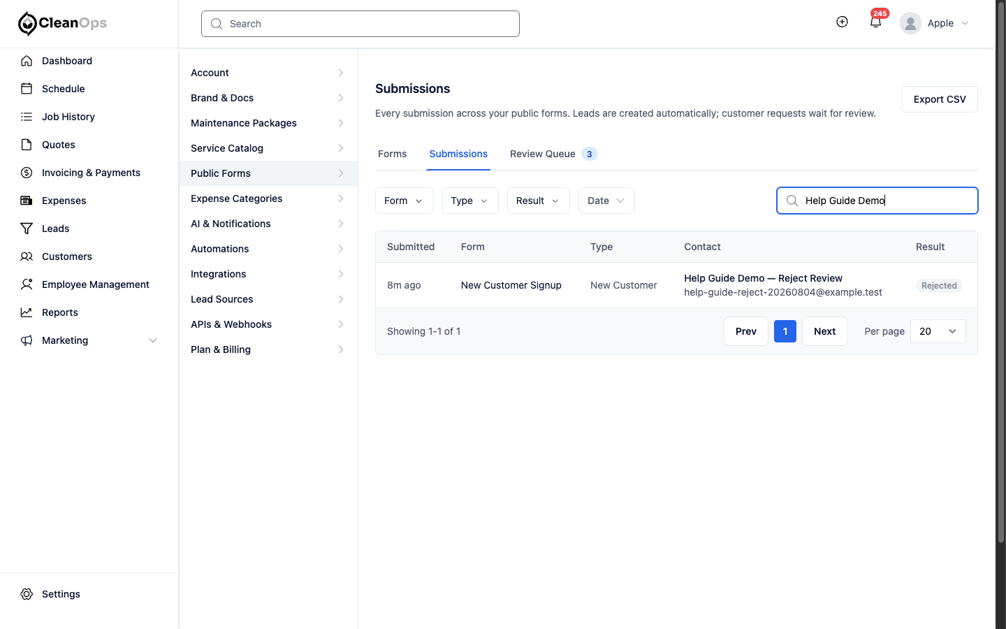 Screenshot — Export the filtered list
