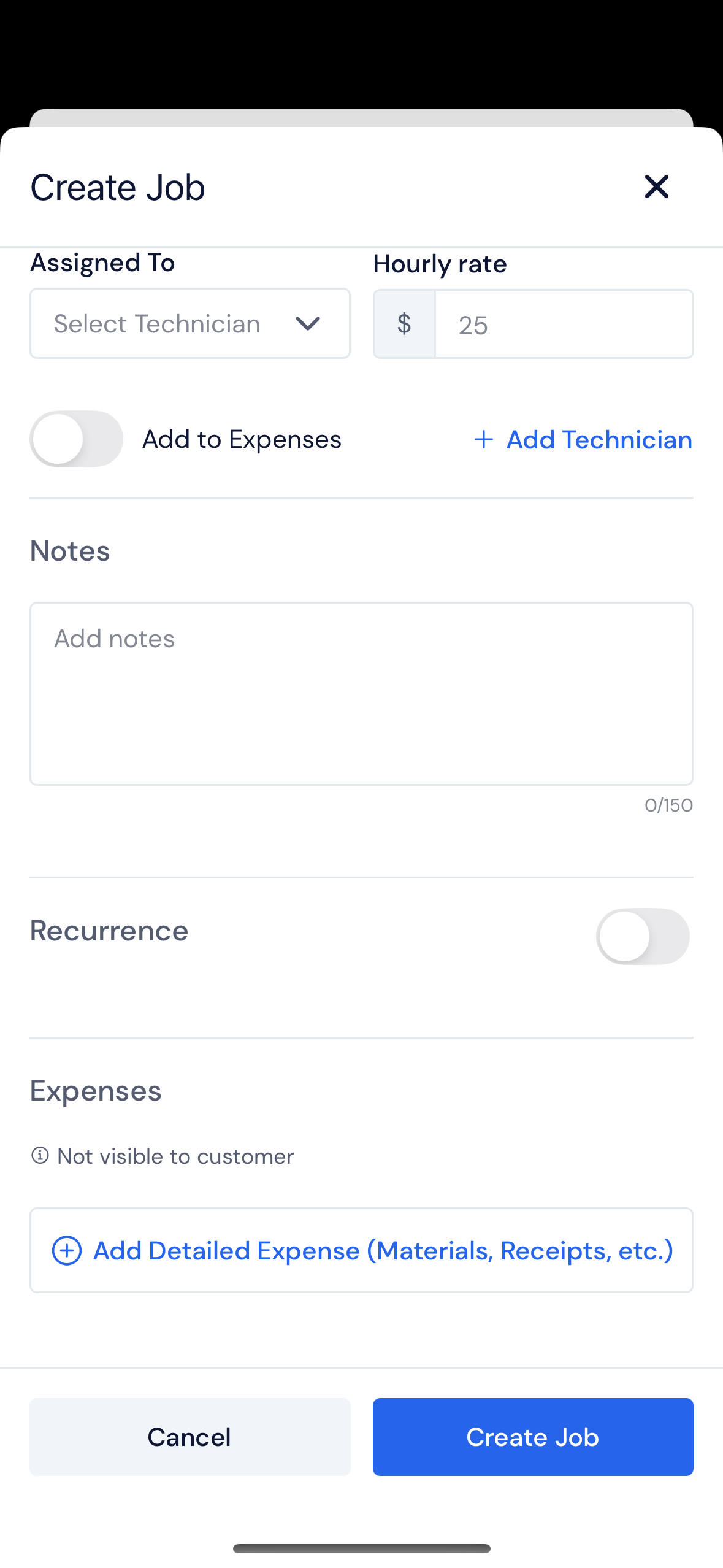 Screenshot — Open the mobile job sheet