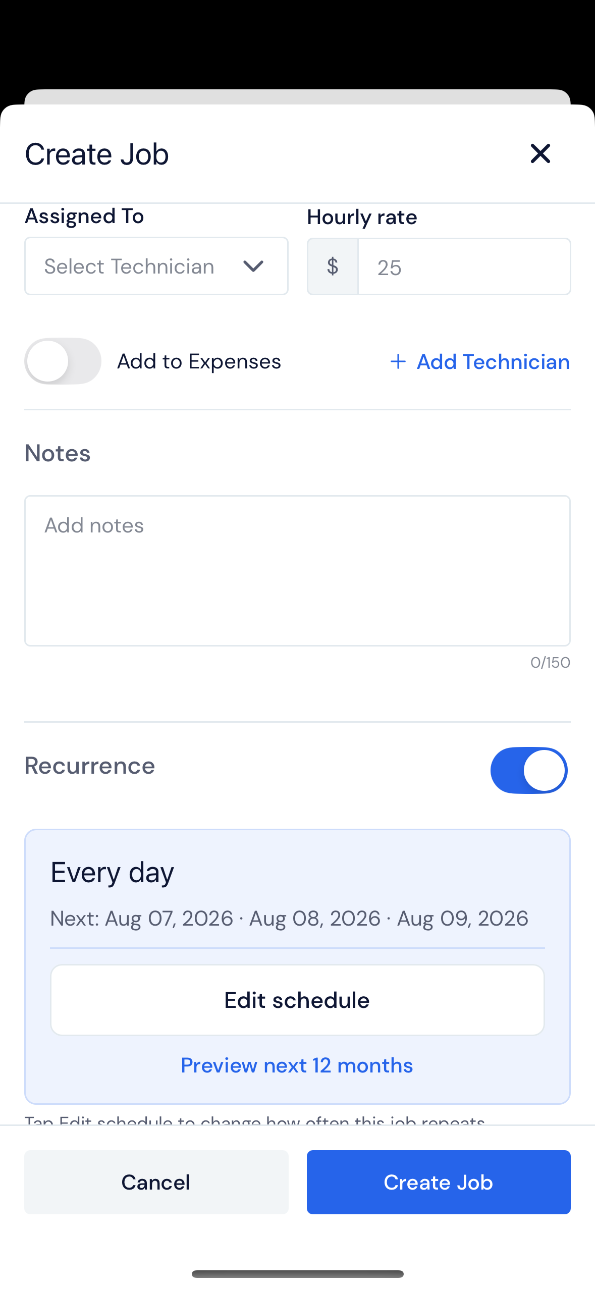 Screenshot — Turn on recurrence