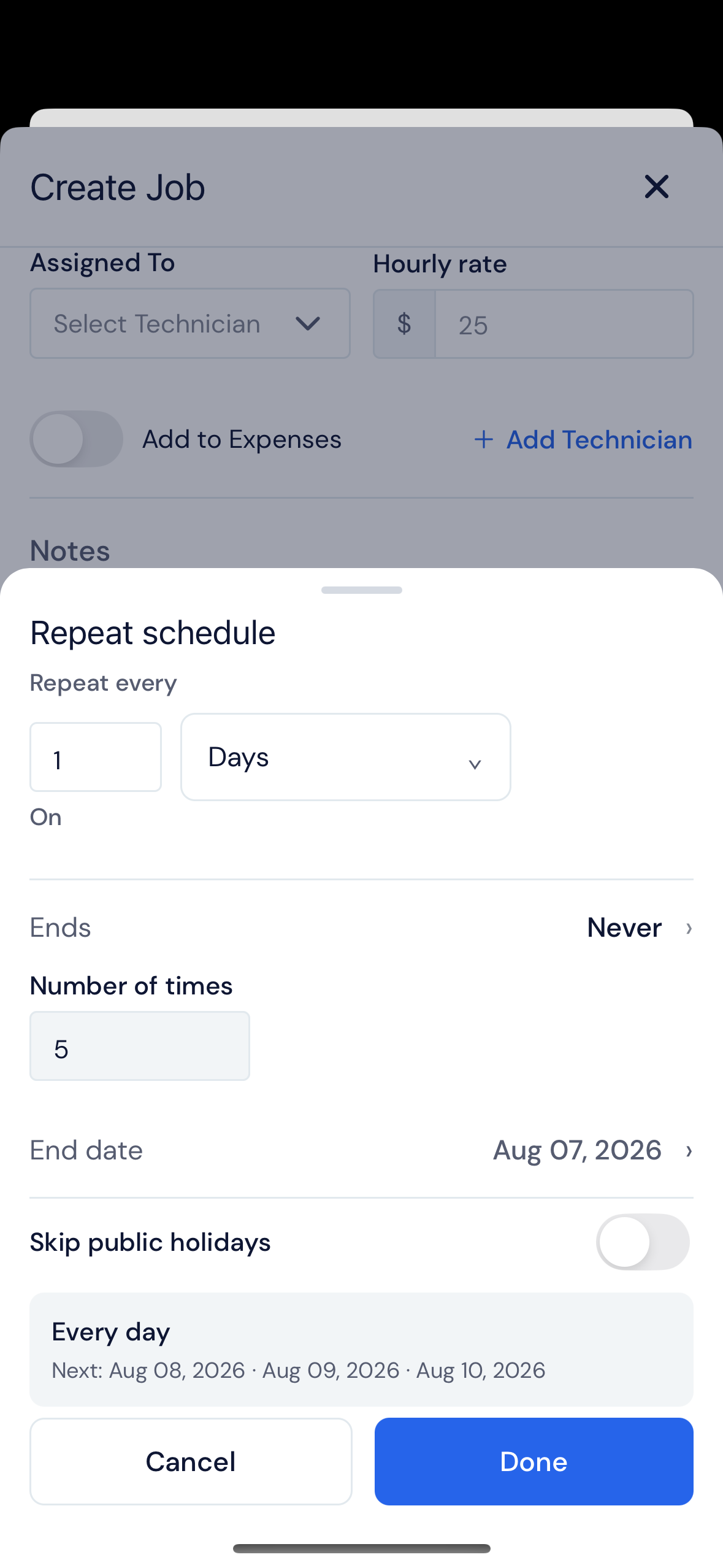 Screenshot — Choose a daily schedule