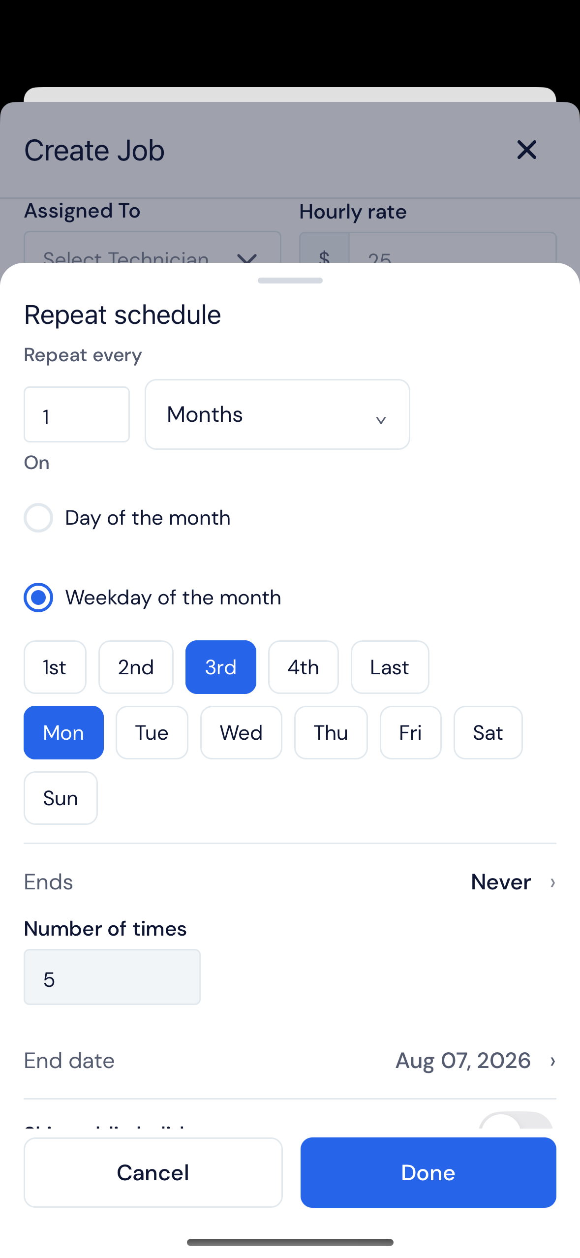 Screenshot — Anchor a monthly schedule
