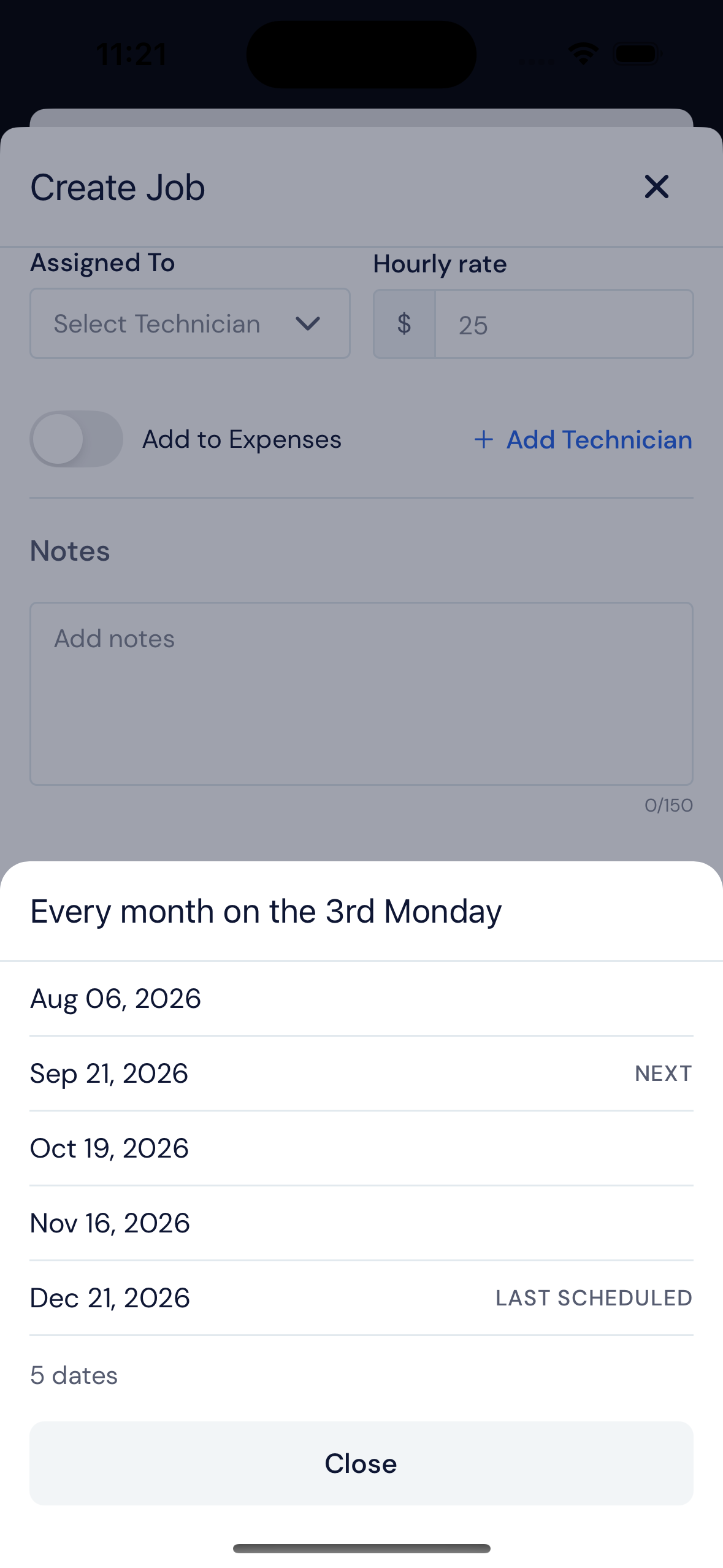 Screenshot — Preview the scheduled dates