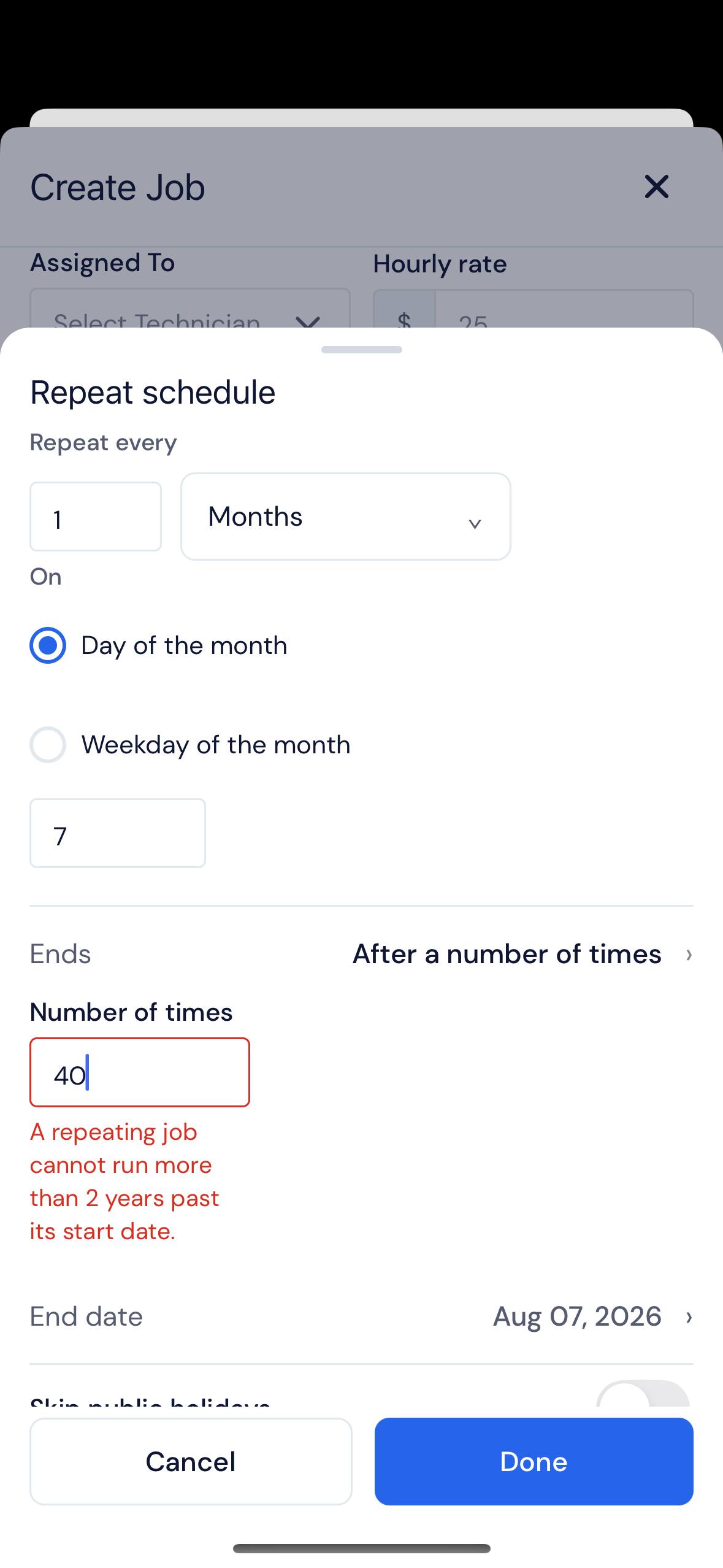 Screenshot — Fix recurrence errors