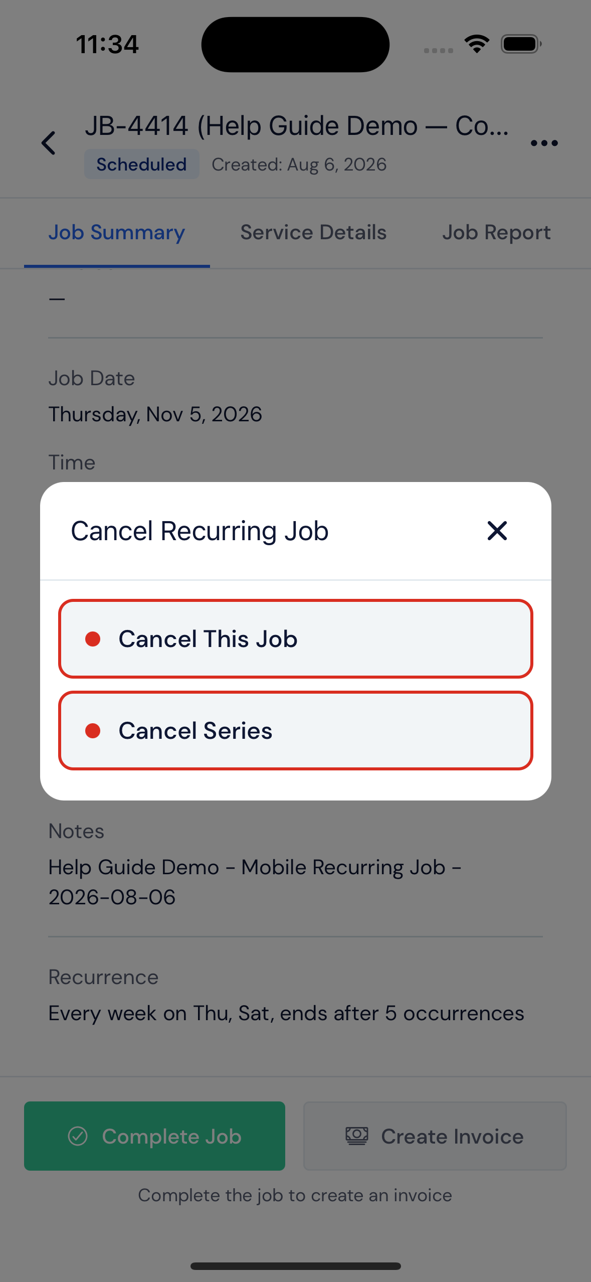 Screenshot — Cancel one job or the series