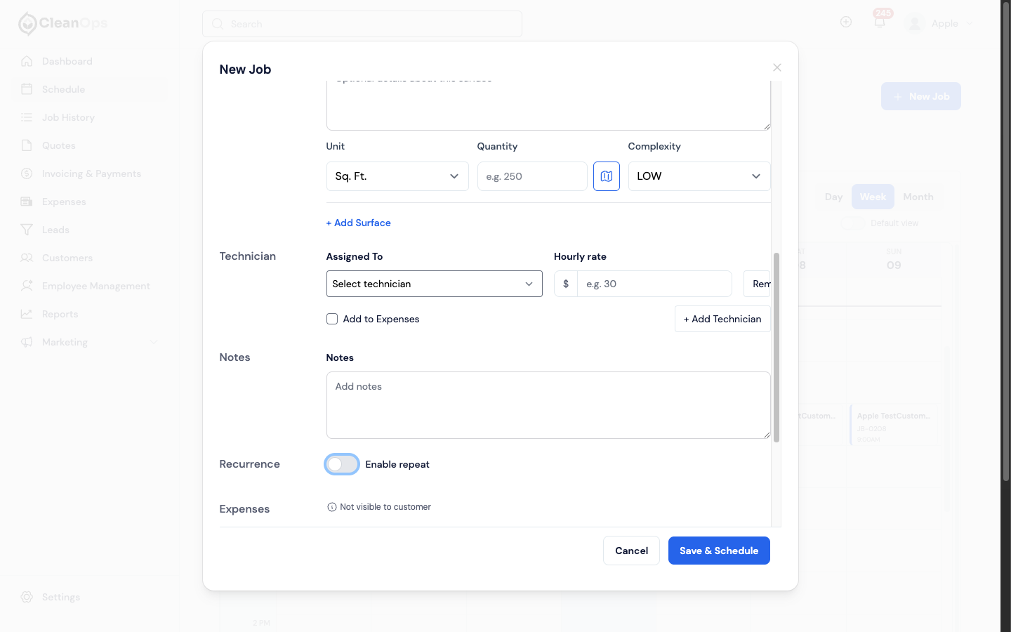 Screenshot — Open the job form