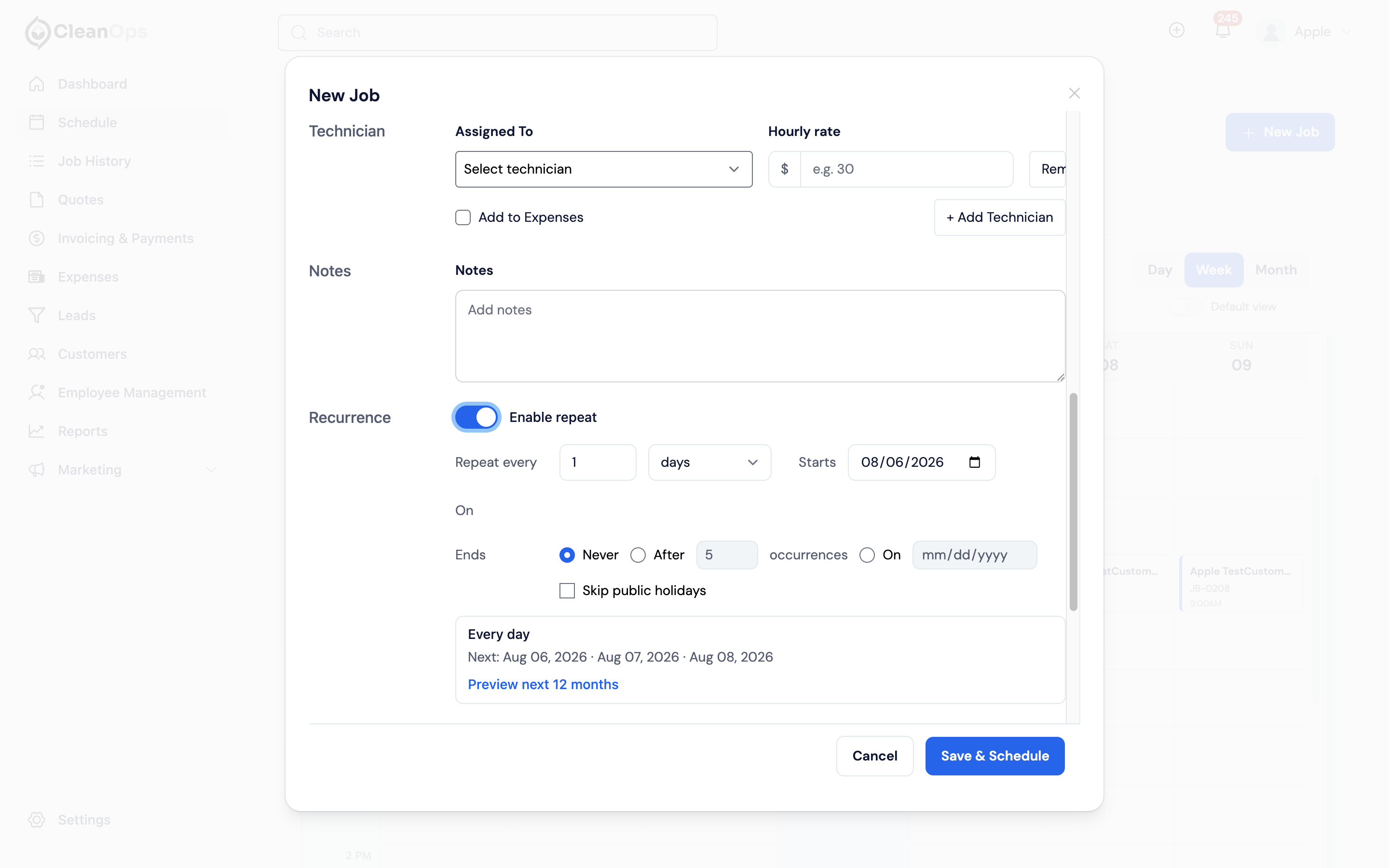 Screenshot — Turn on recurrence