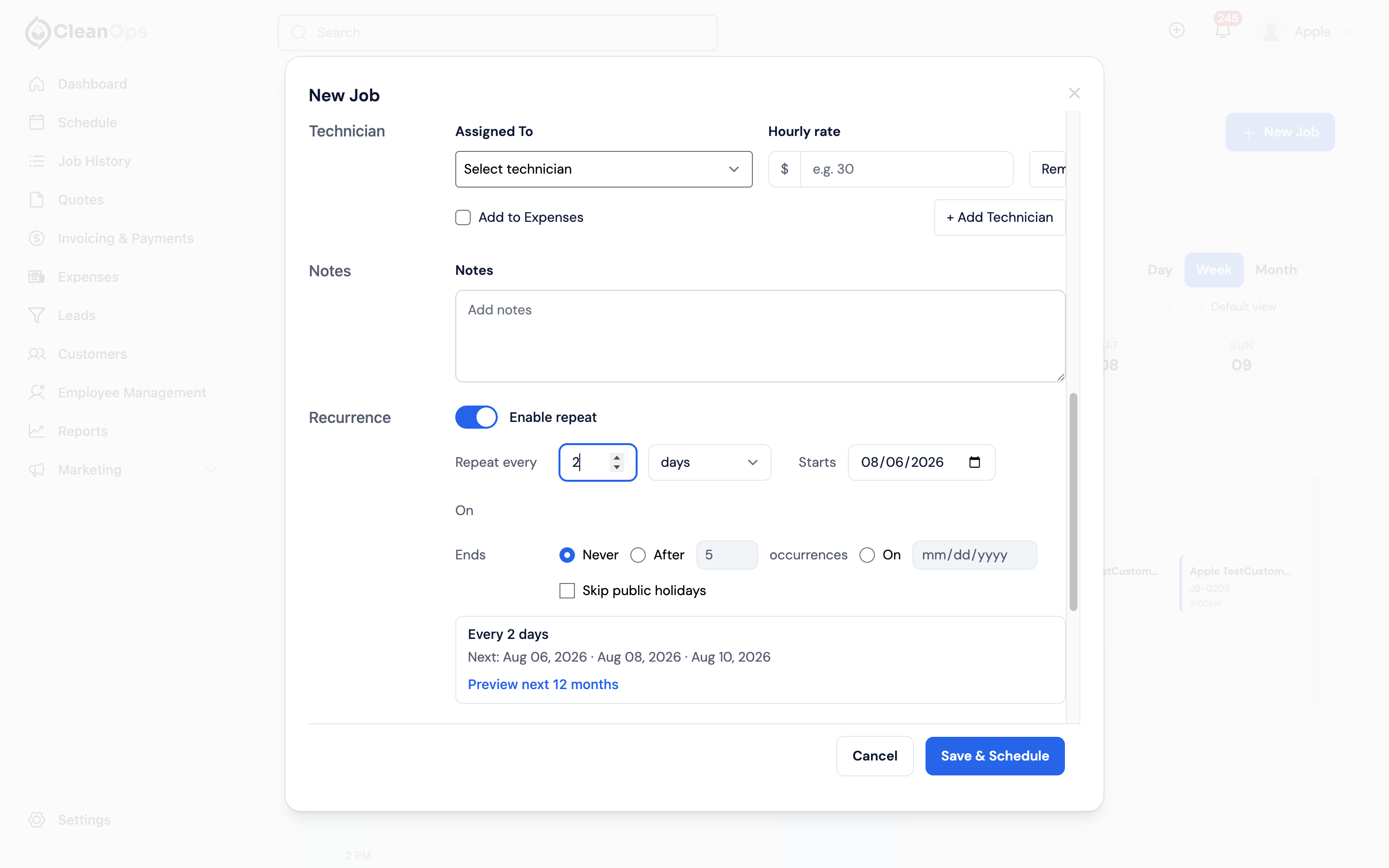 Screenshot — Choose a daily schedule