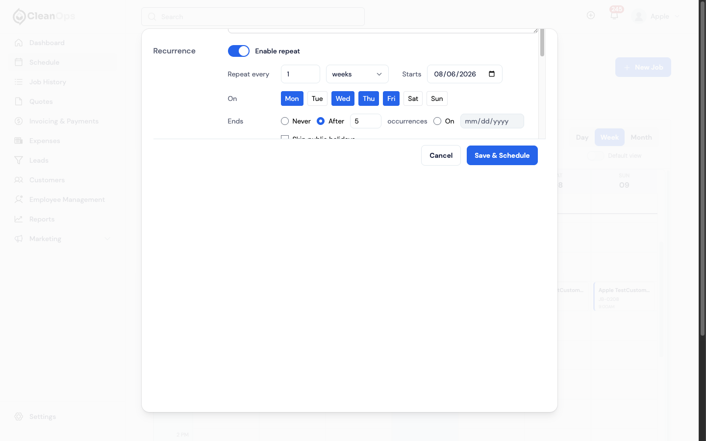 Screenshot — Choose a weekly schedule