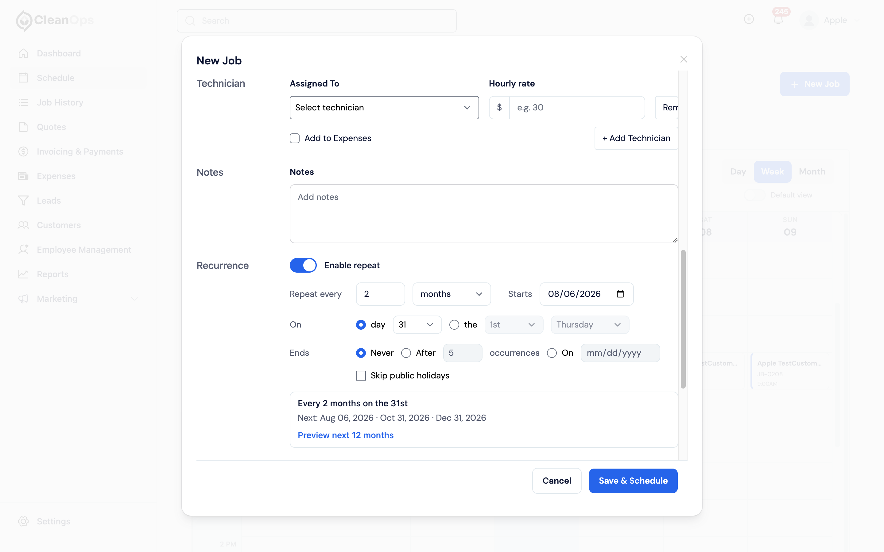 Screenshot — Anchor a monthly schedule