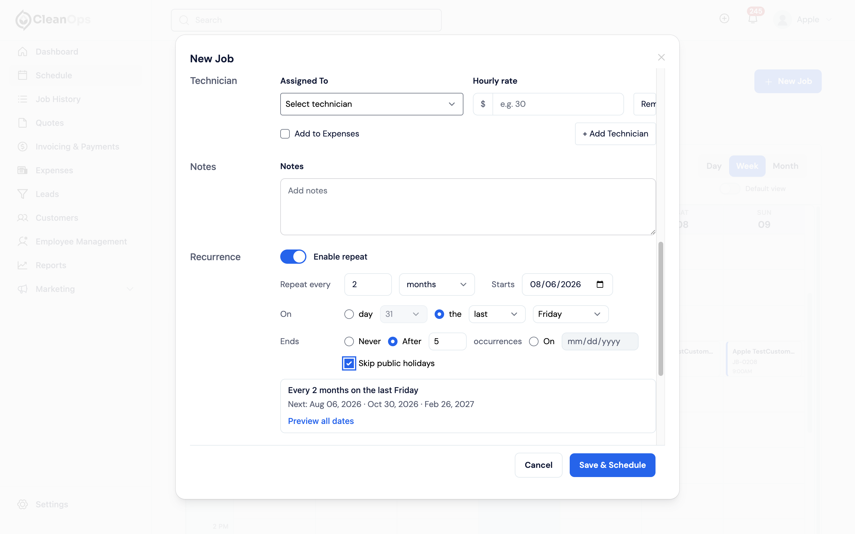 Screenshot — Choose when recurrence ends