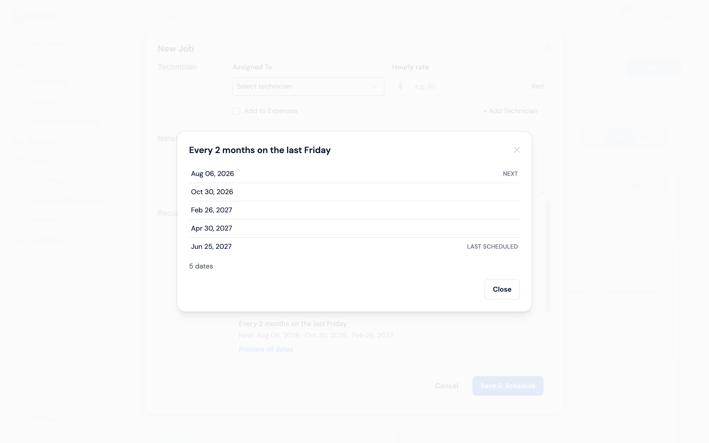 Screenshot — Preview the scheduled dates