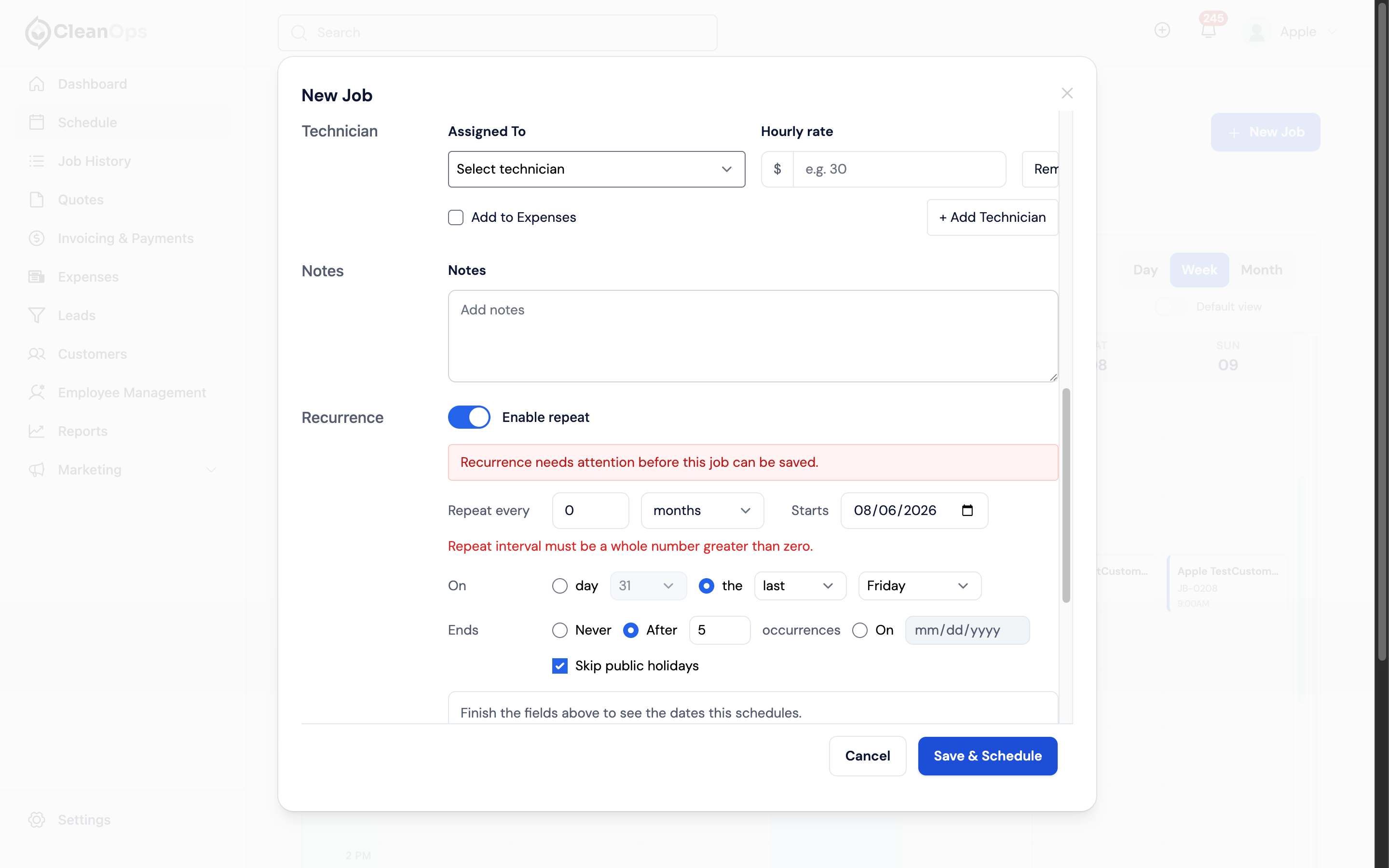 Screenshot — Fix recurrence errors