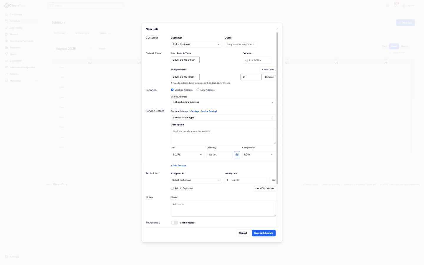 Screenshot — Schedule multiple dates instead of recurrence
