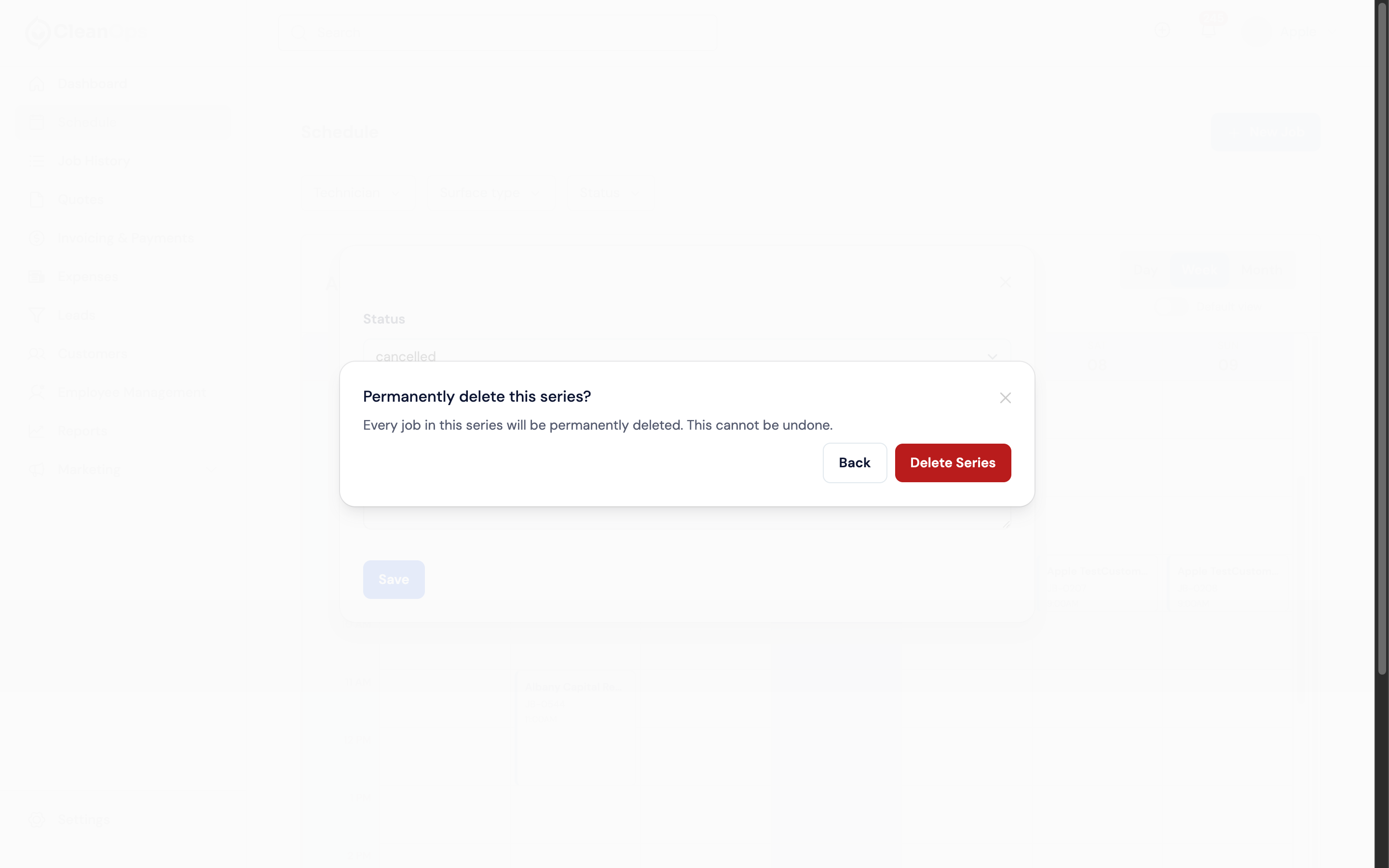 Screenshot — Permanently delete a series