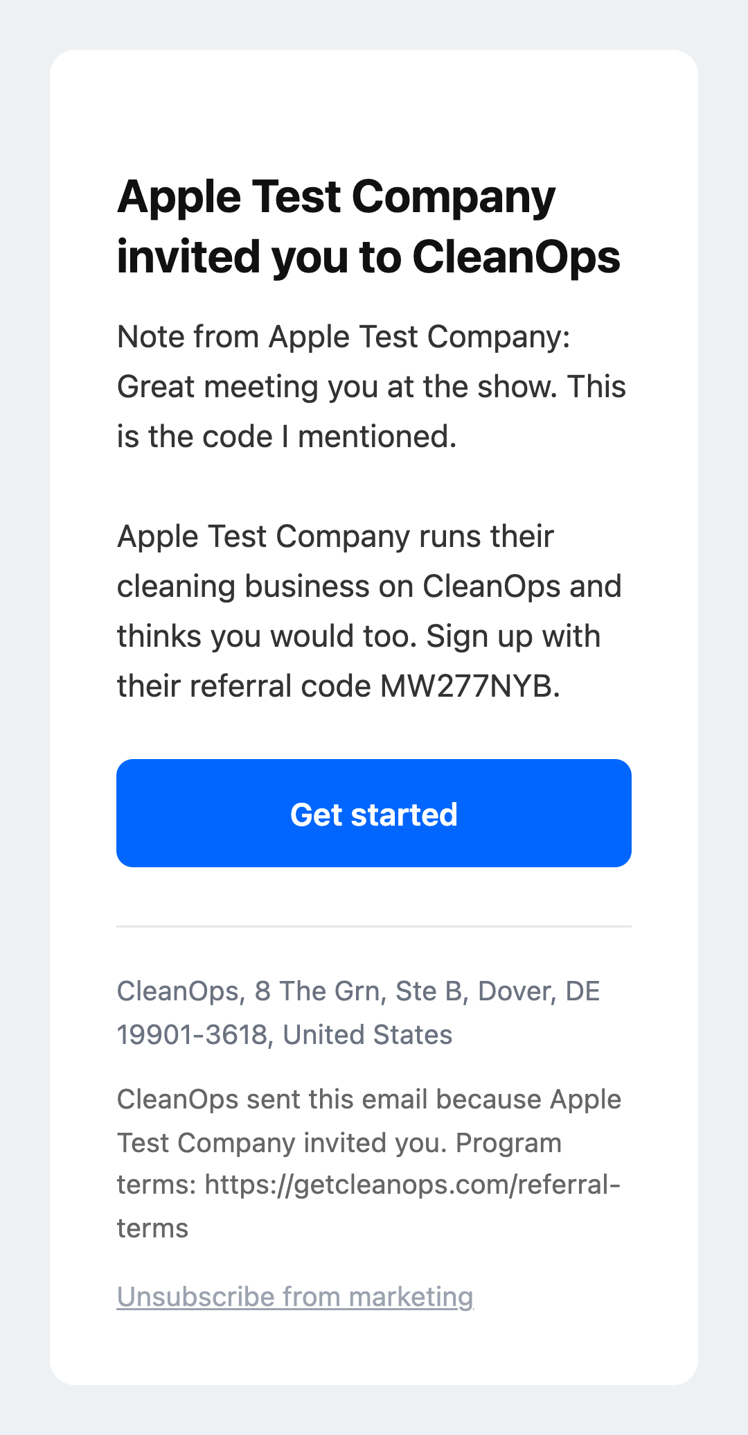 Screenshot — What the invite contains, and its limits