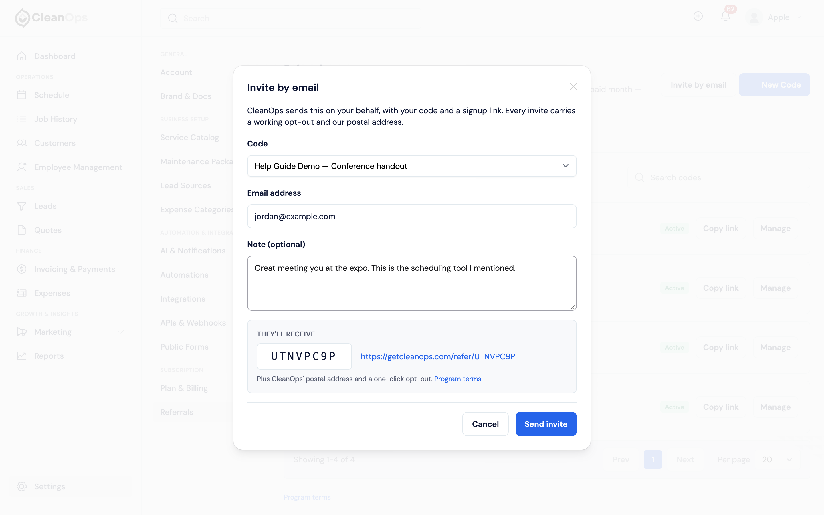 Screenshot — Invite a business by email