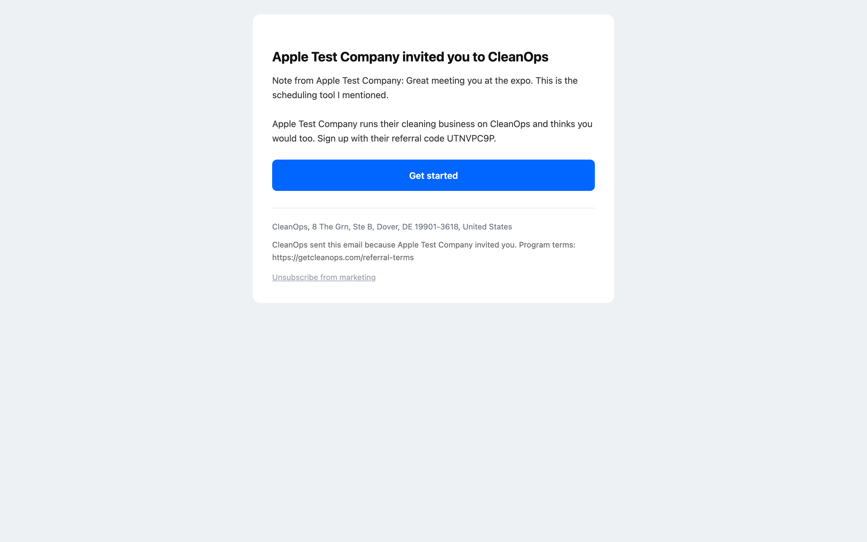 Screenshot — What the invite contains, and its limits