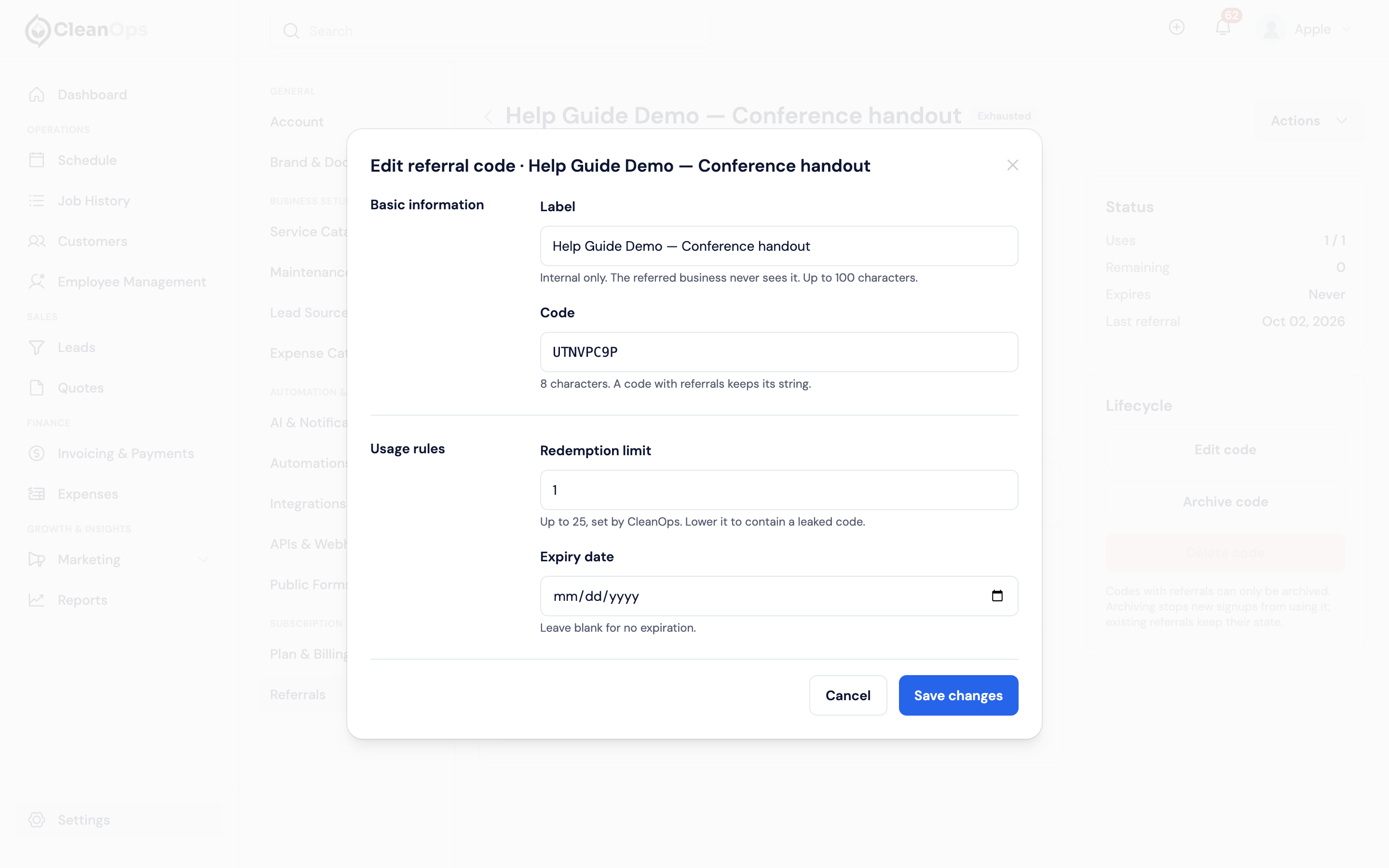 Screenshot — Edit a code