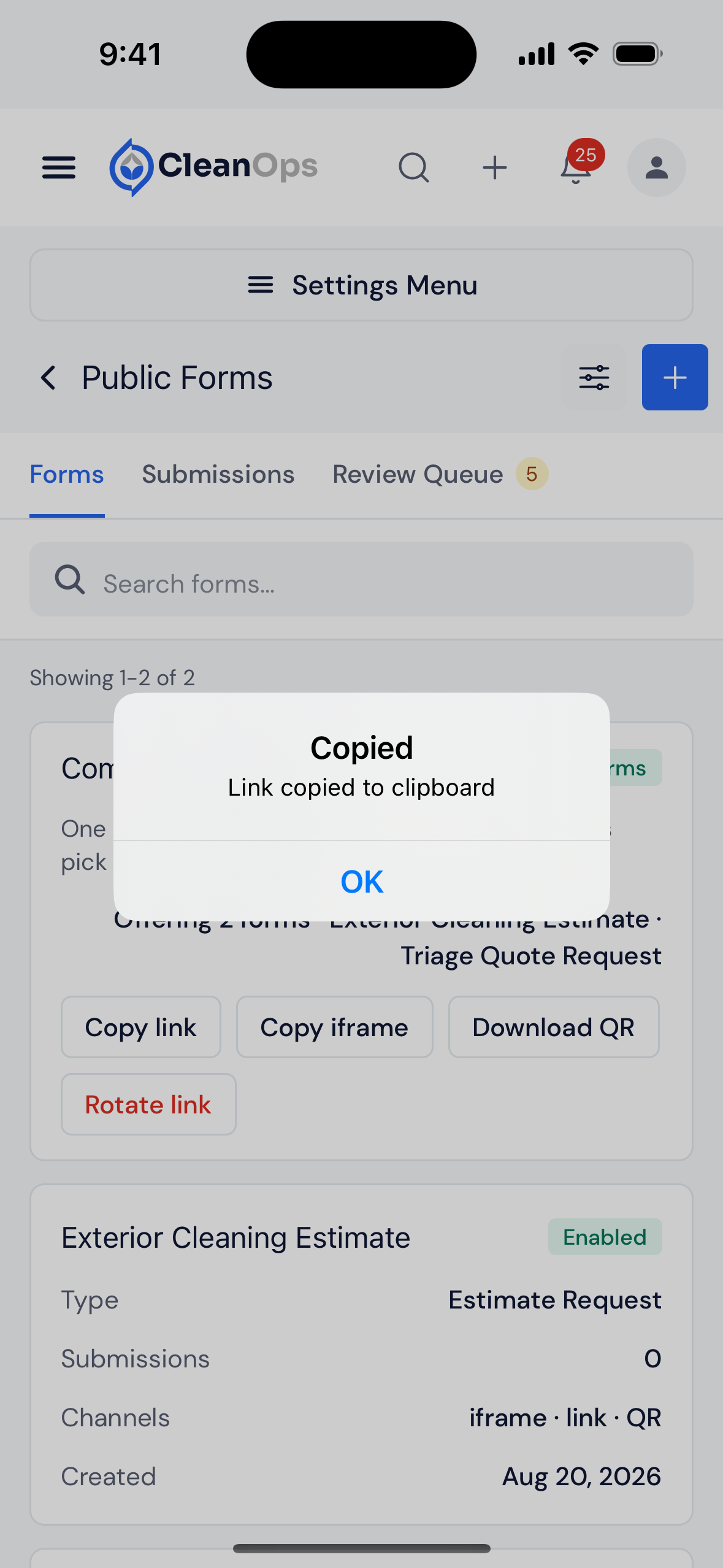 Screenshot — Copy the link