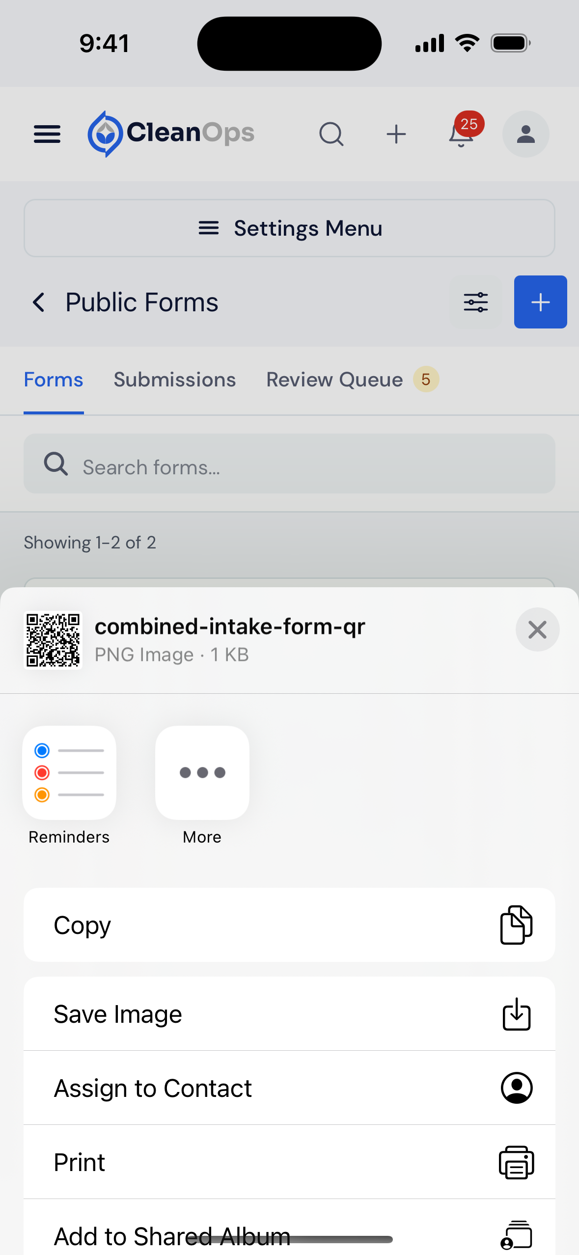 Screenshot — Save or print the QR code