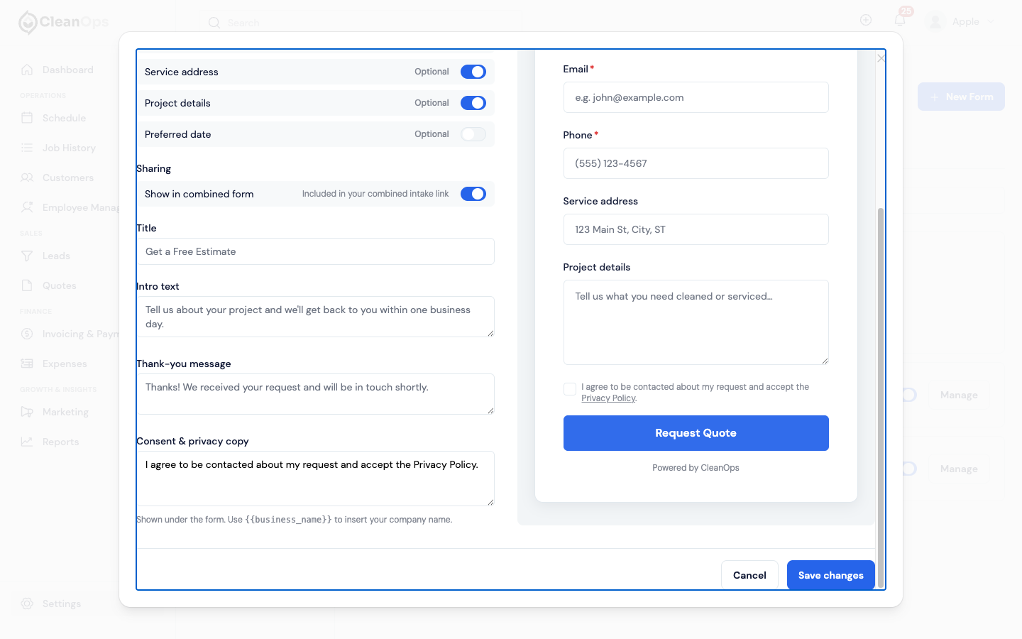 Screenshot — Offer a form on the combined link