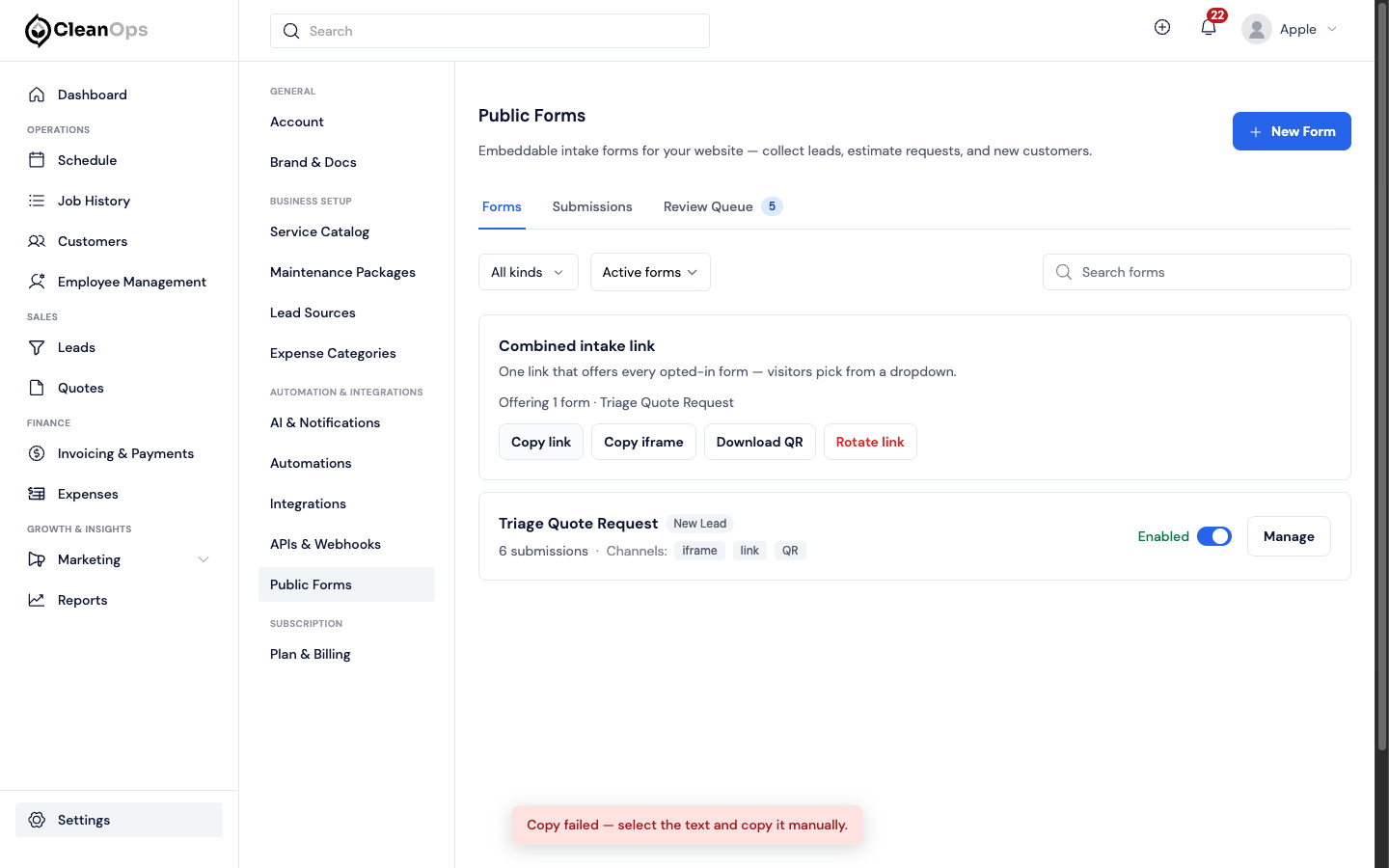 Screenshot — Copy the link