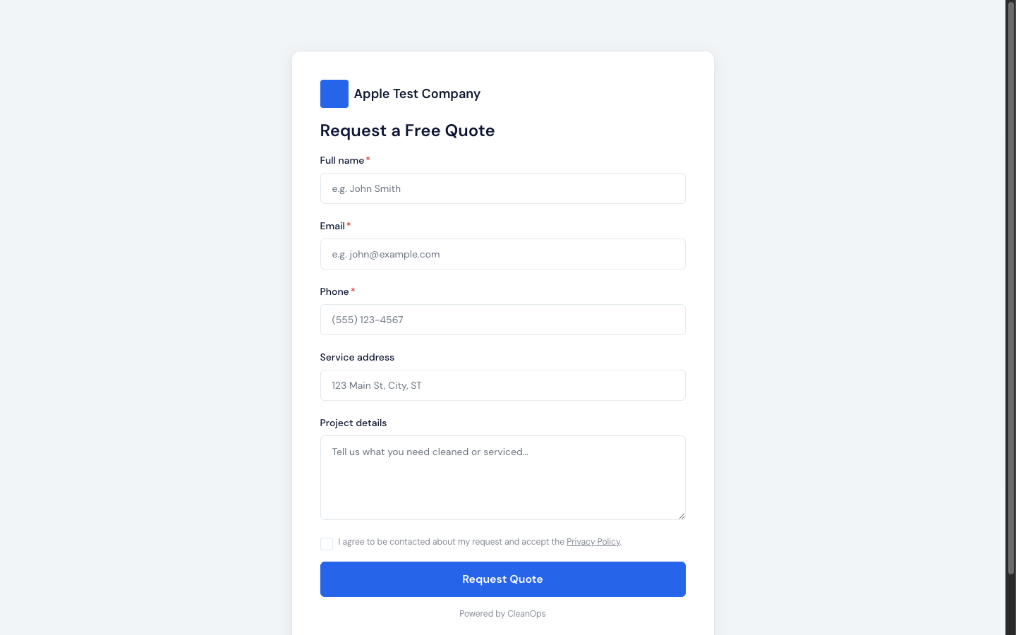 Screenshot — When only one form is offered