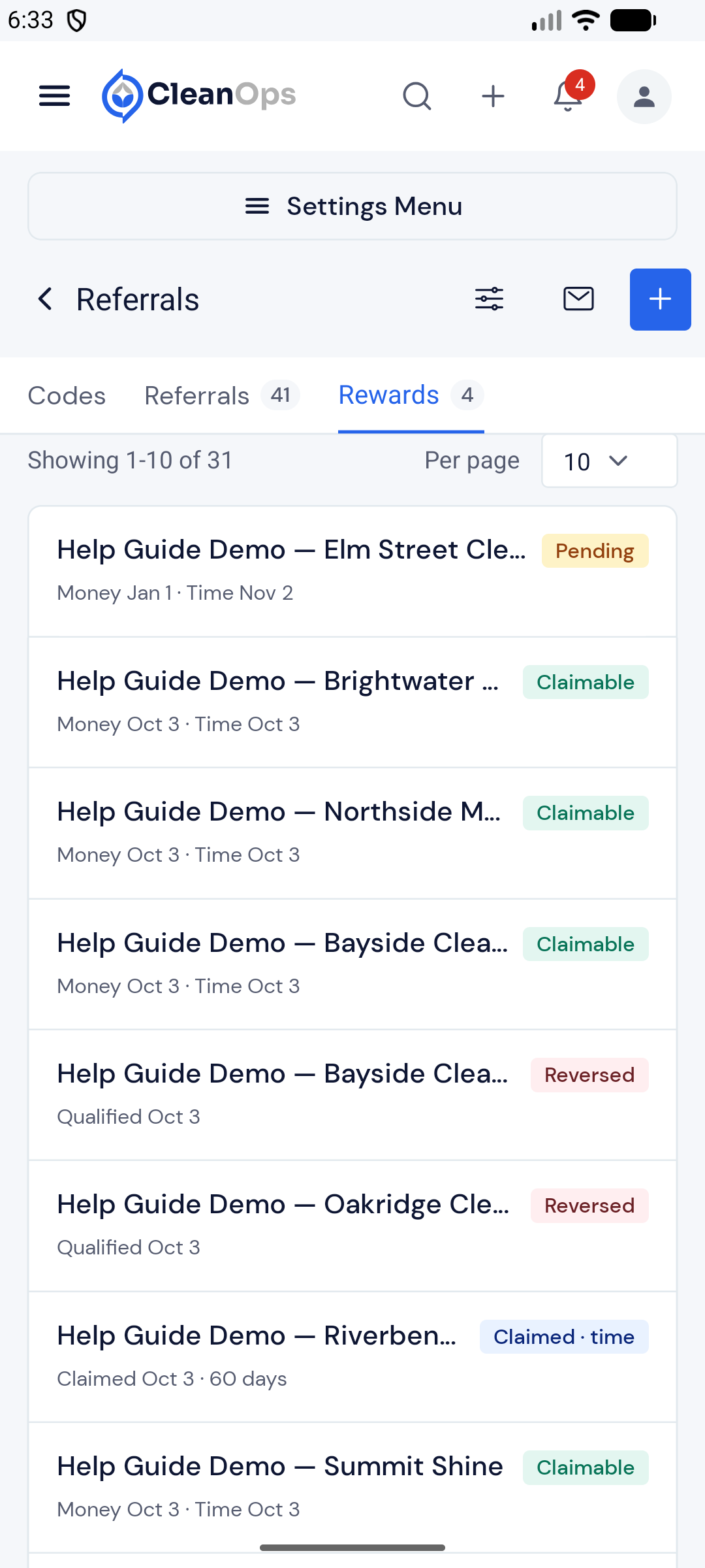 Screenshot — Reward states and the claimable-on dates
