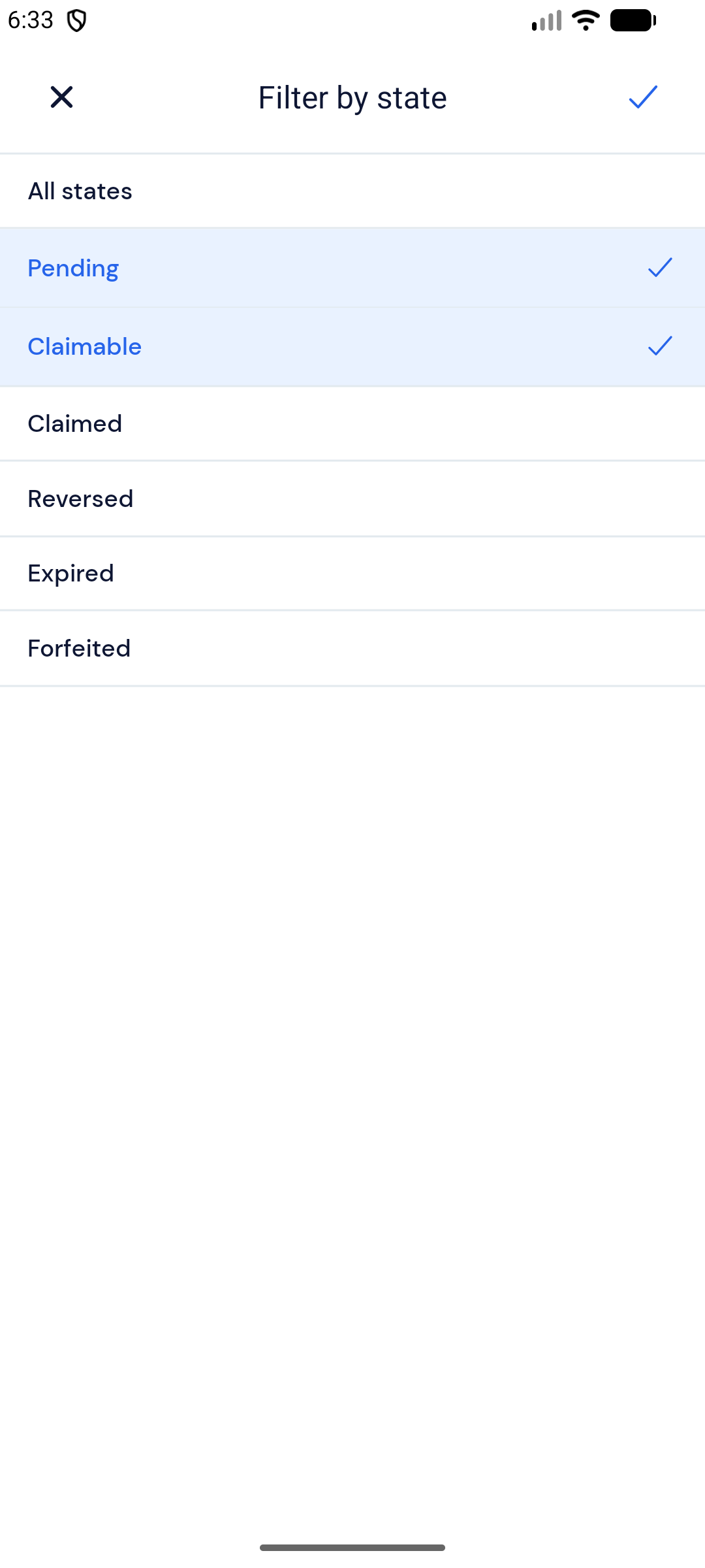 Screenshot — Filter and search rewards