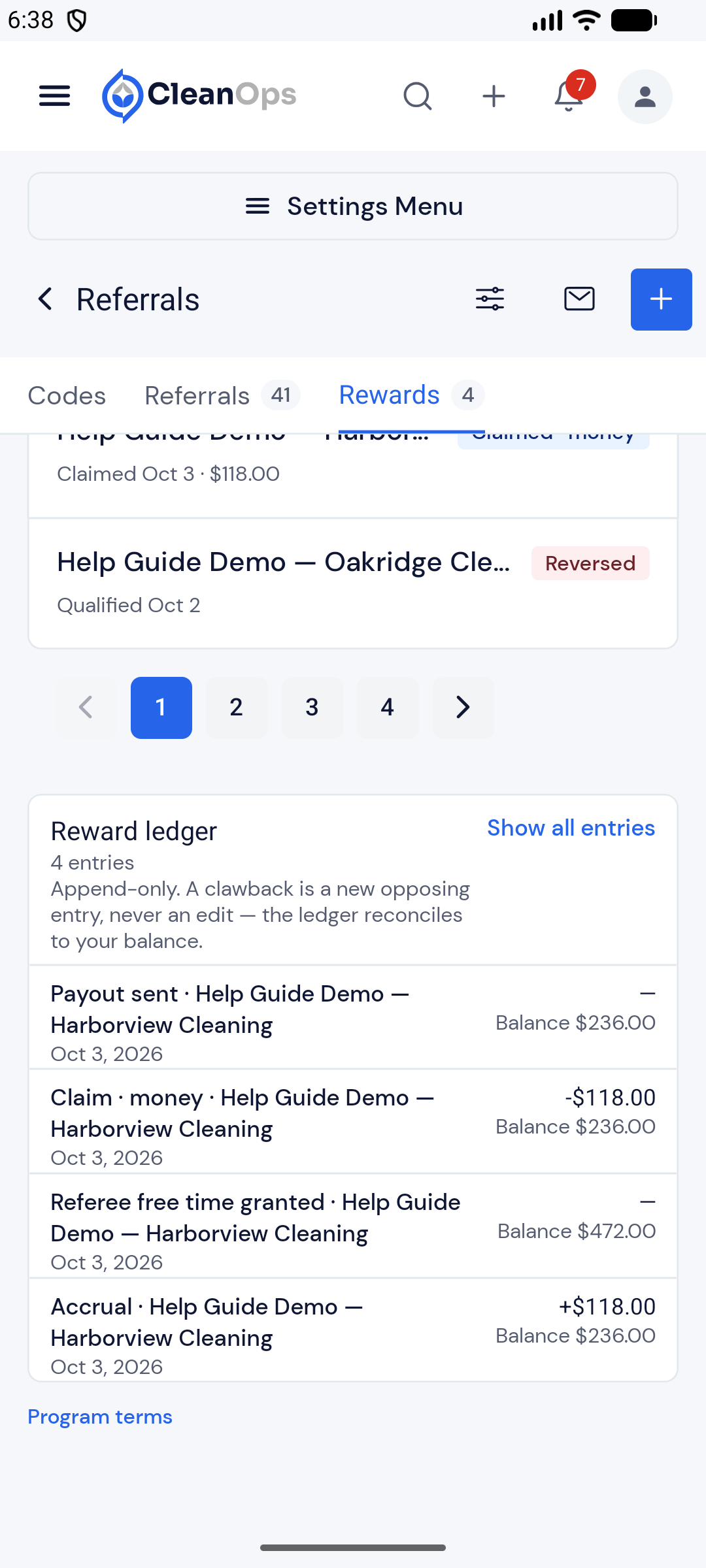 Screenshot — Read the ledger for one reward