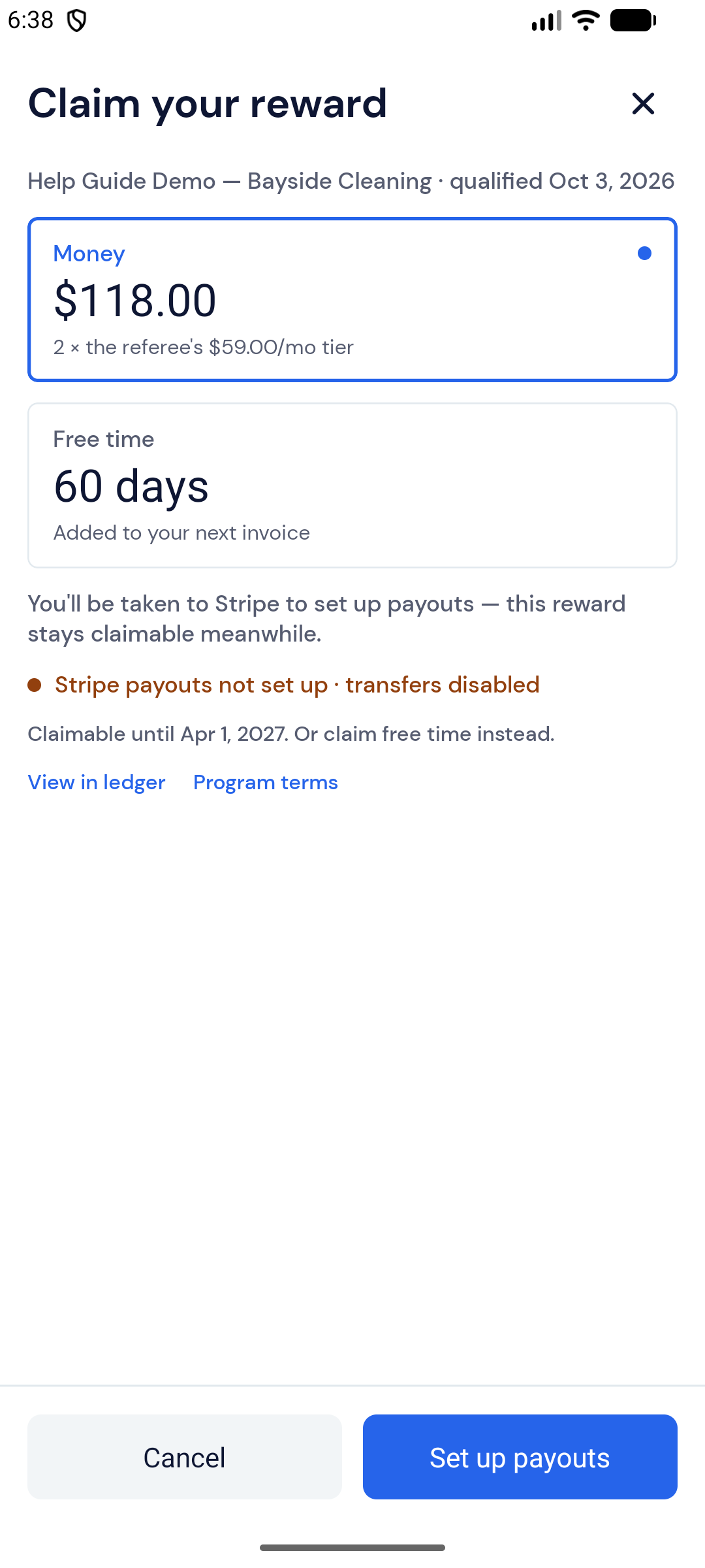 Screenshot — If Stripe isn't connected yet