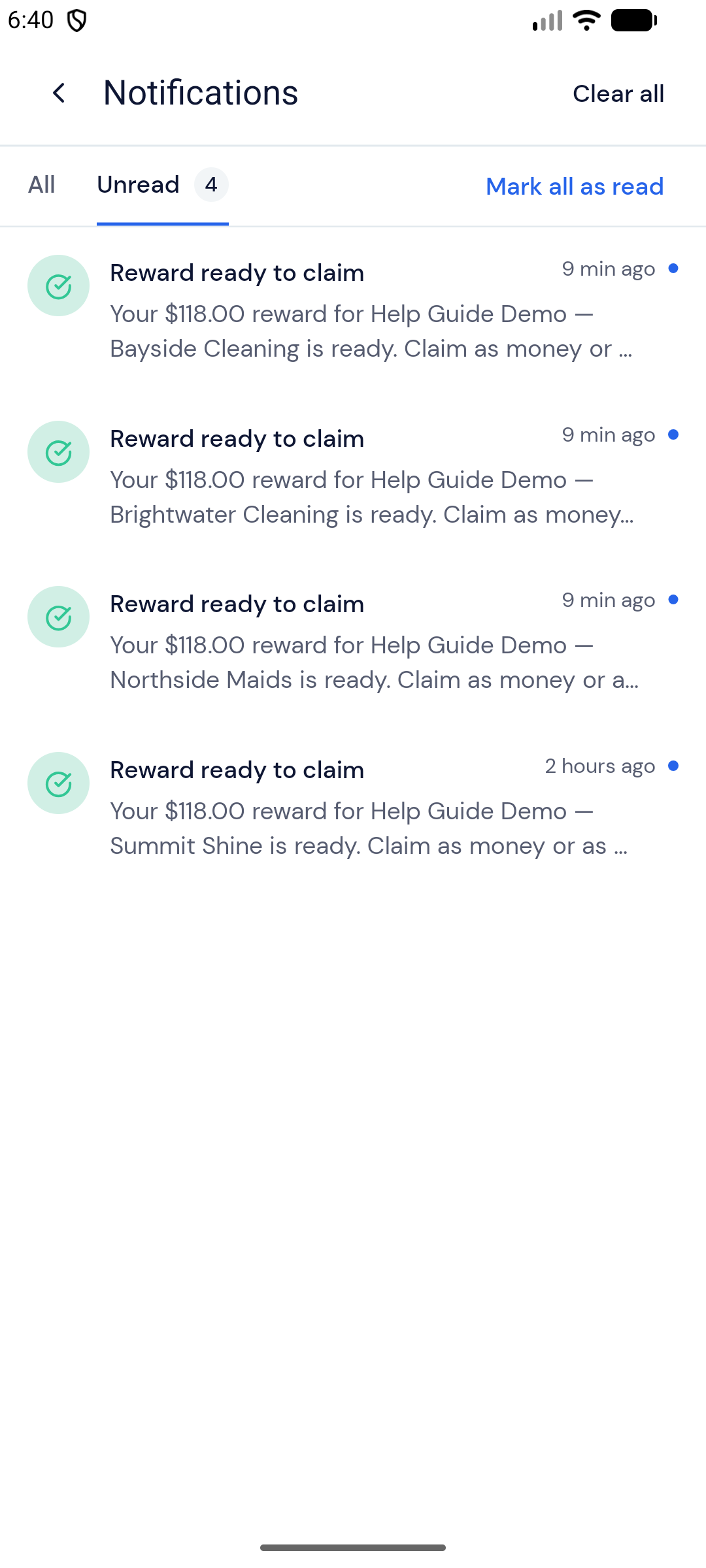 Screenshot — Reward notifications