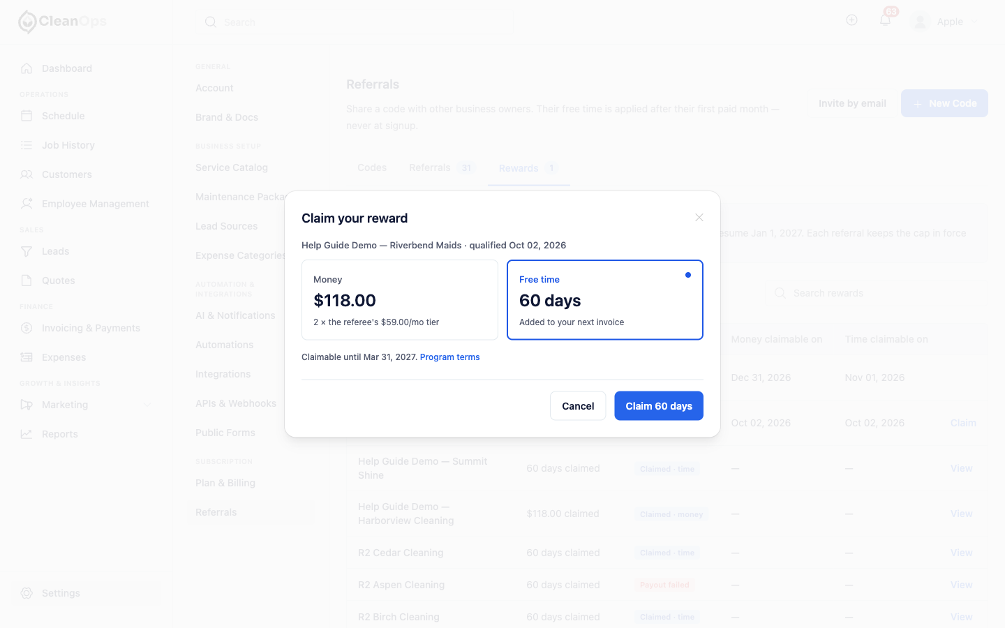 Screenshot — Claim a reward as free time