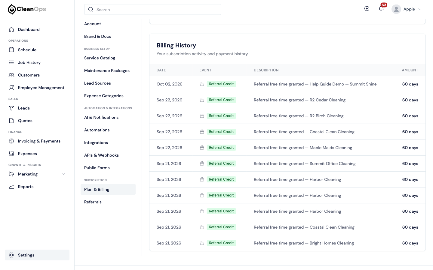 Screenshot — See the credit on Plan & Billing